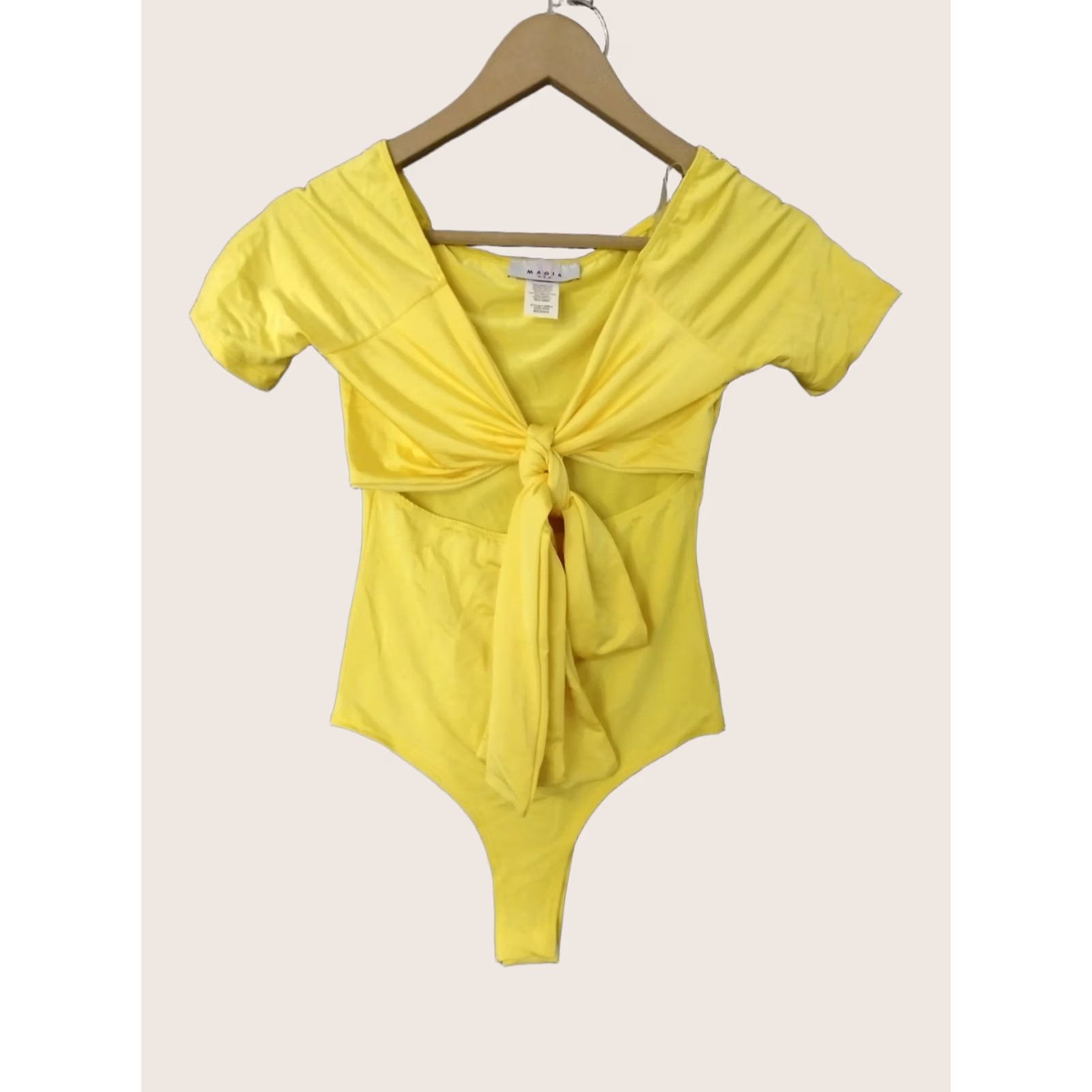 Vintage MAGIA Bodysuit Shirt Yellow Open Tummy Tie Front Short Sleeve Size S Womens Size S / US 4 / IT 40 - 1 Thumbnail