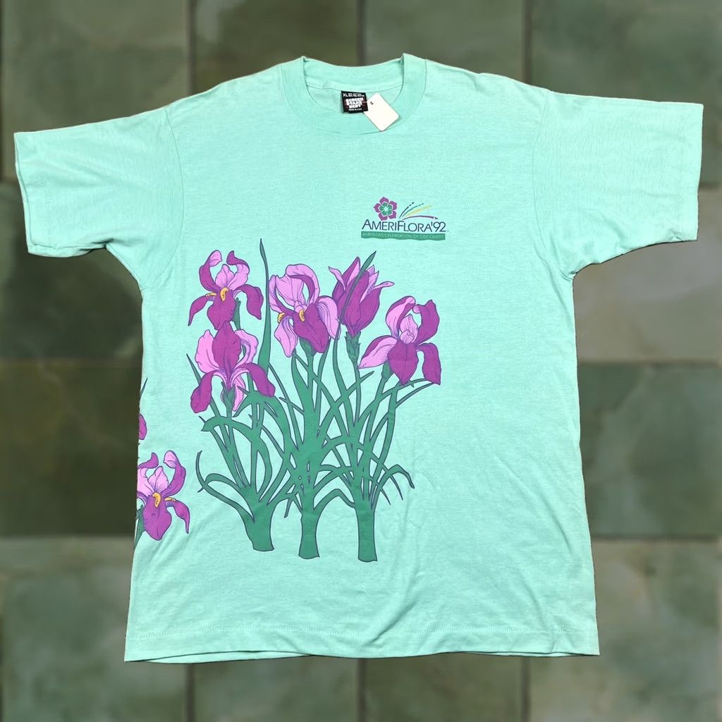 Vintage VINTAGE AmeriFlora’92 Iris Flower Graphic Shirt XL Teal Unisex Adults 90s Floral Screen Stars Best T-Shirt Size US XL / EU 56 / 4 - 1 Thumbnail