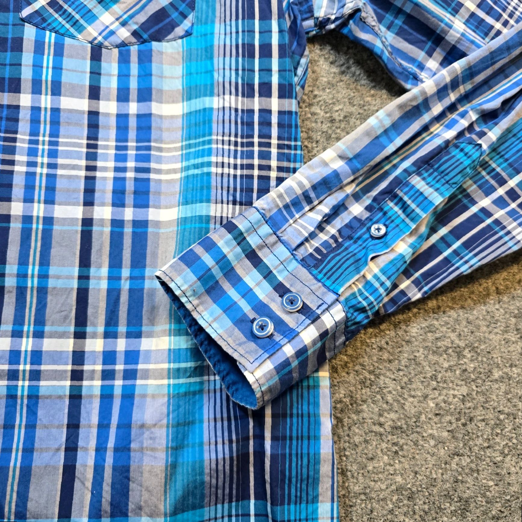 BUGATCHI Bugatchi Shirt Mens Medium Blue Plaid Button Long Sleeve Career Classic Shirt Size US M / EU 48-50 / 2 - 5 Thumbnail