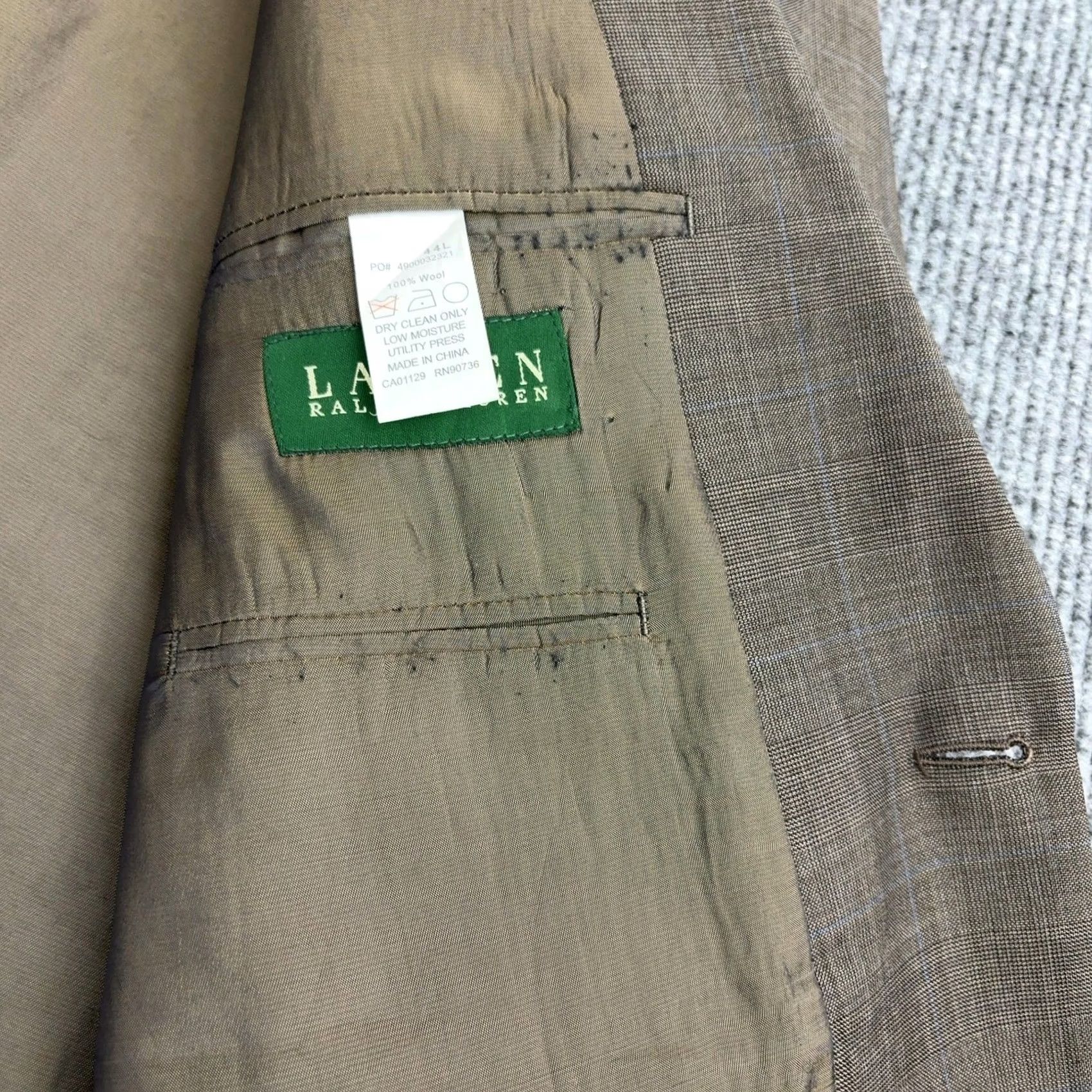 Ralph Lauren Lauren Ralph Lauren Blazer Mens 44L Brown Wool Plaid Glen Check Sport Coat Size 44R - 5 Thumbnail