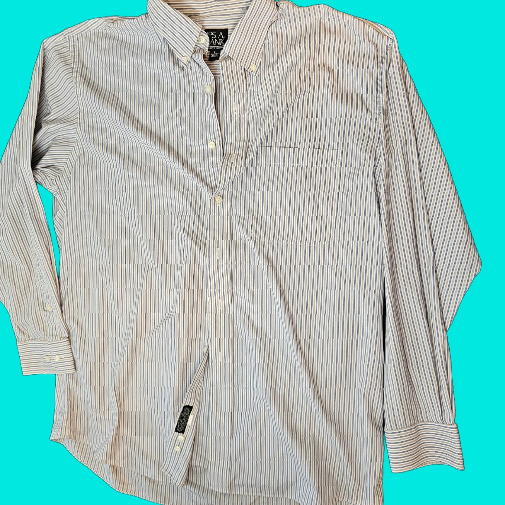 Jos. A. Bank Jos A Bank Traveler's Collection Mens L Long Sleeve Button Down White Blue Shirt Size US L / EU 52-54 / 3 - 1 Thumbnail