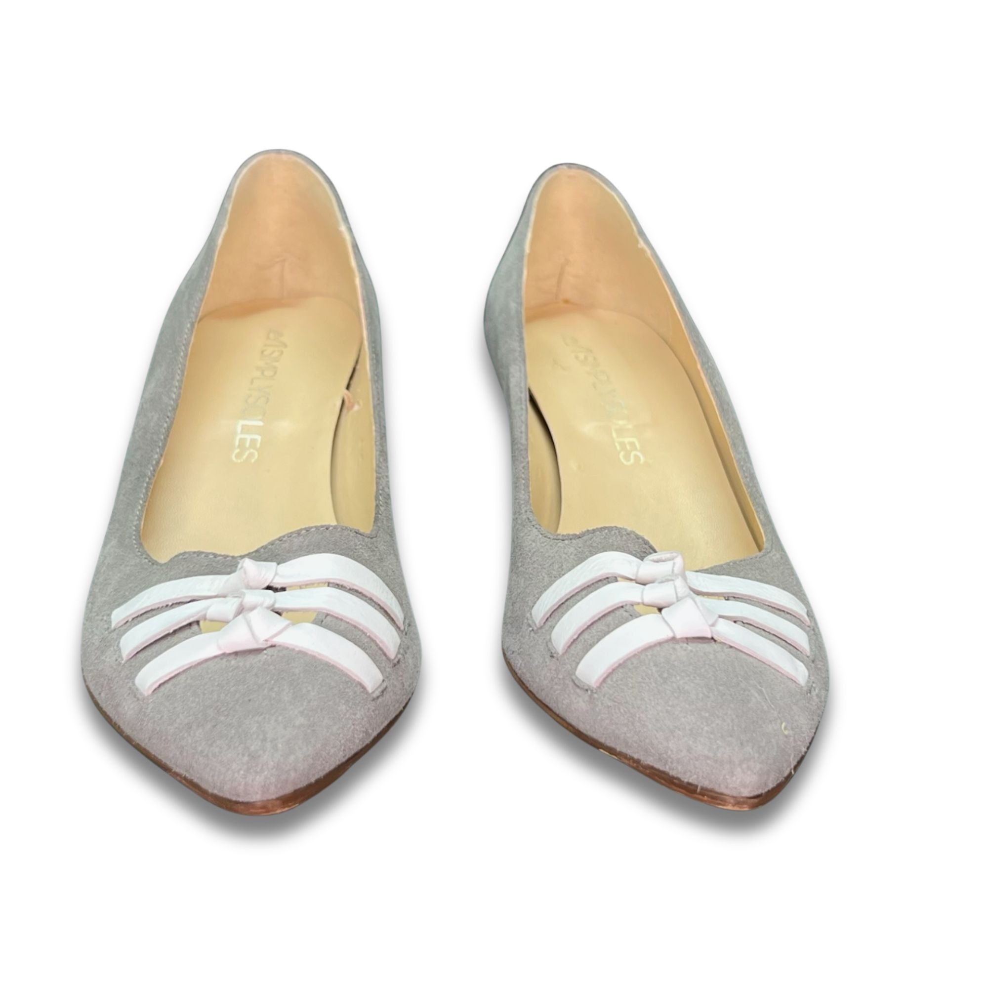 Other Cuoio Ecologico Gray Suede Pointed-Toe Pumps With White Bow Size US 9.5 / IT 39.5 - 2 Thumbnail