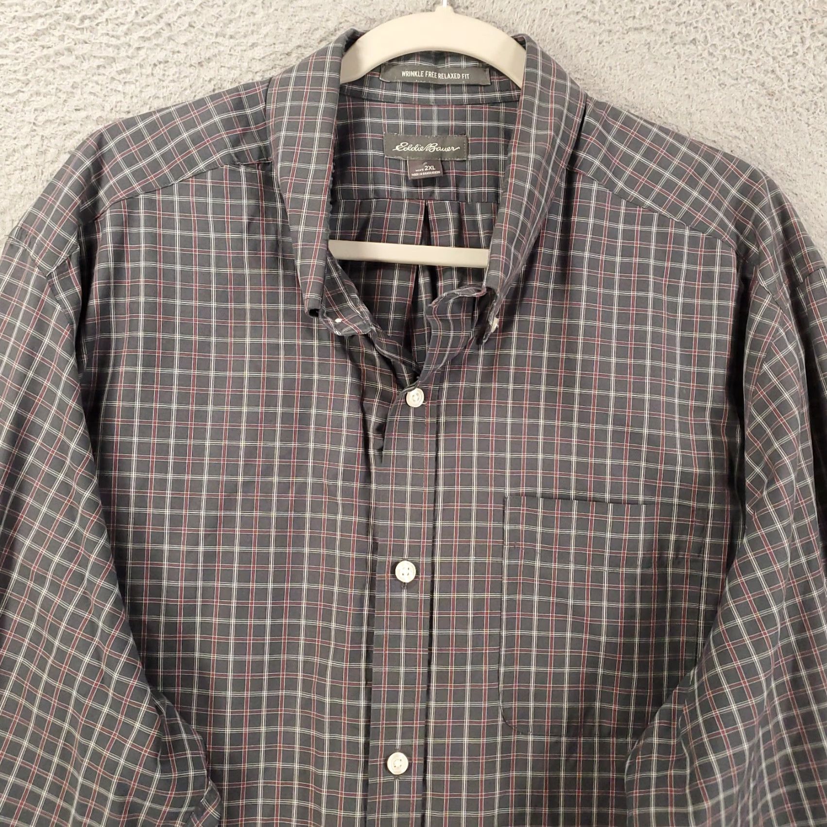 Eddie Bauer Eddie Bauer Shirt Mens 2XL Gray Red Plaid Button Up Wrinkle Free Relaxed Fit Size US XXL / EU 58 / 5 - 2 Thumbnail