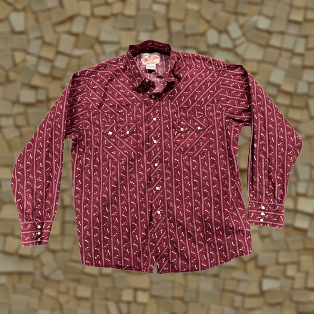 Wrangler Wrangler Western Shirt Adult LARGE Red Striped Geometric Pearl Snap Cowboy Rodeo Size US L / EU 52-54 / 3 - 1 Thumbnail