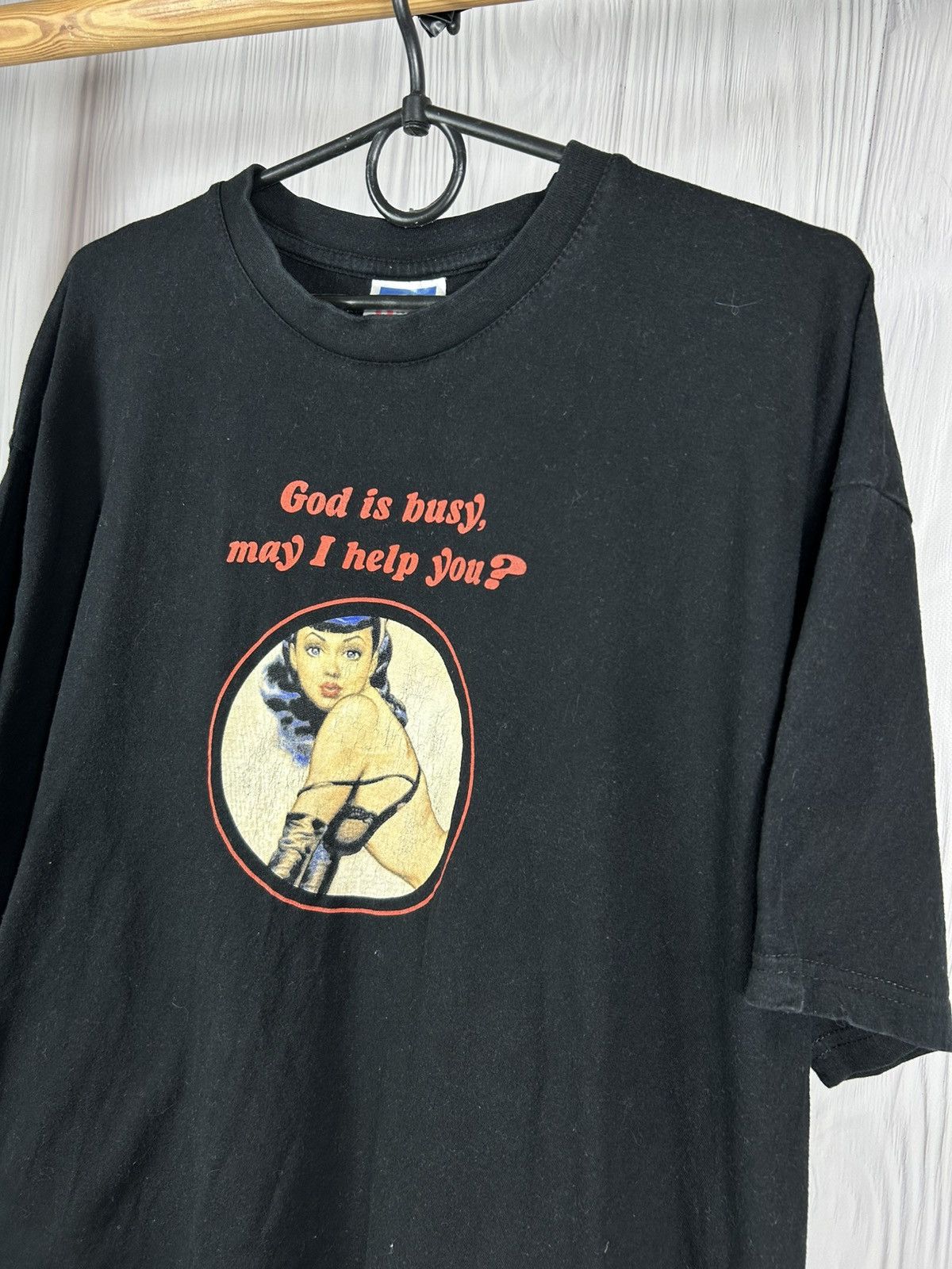 Vintage Vintage Sexy Girl “God Is Busy, May I Help You?” T-Shirt L Size US L / EU 52-54 / 3 - 3 Thumbnail