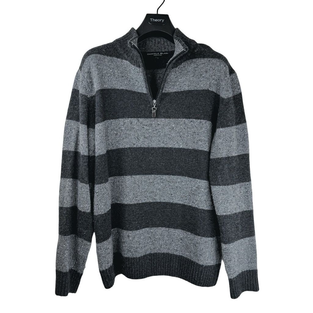 Daniele Blasi DANIELE BLASI Made In Italy Mens Grey Striped Mock Sweater L Size US L / EU 52-54 / 3 - 4 Thumbnail