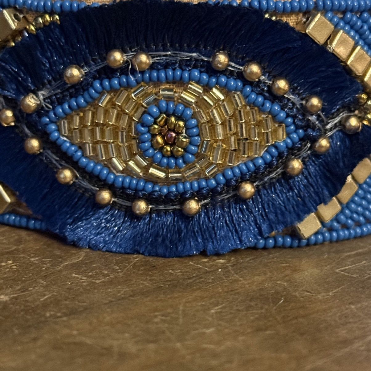 Other Handmade blue and gold beaded evil eye wide cuff bracelet Size ONE SIZE - 2 Thumbnail
