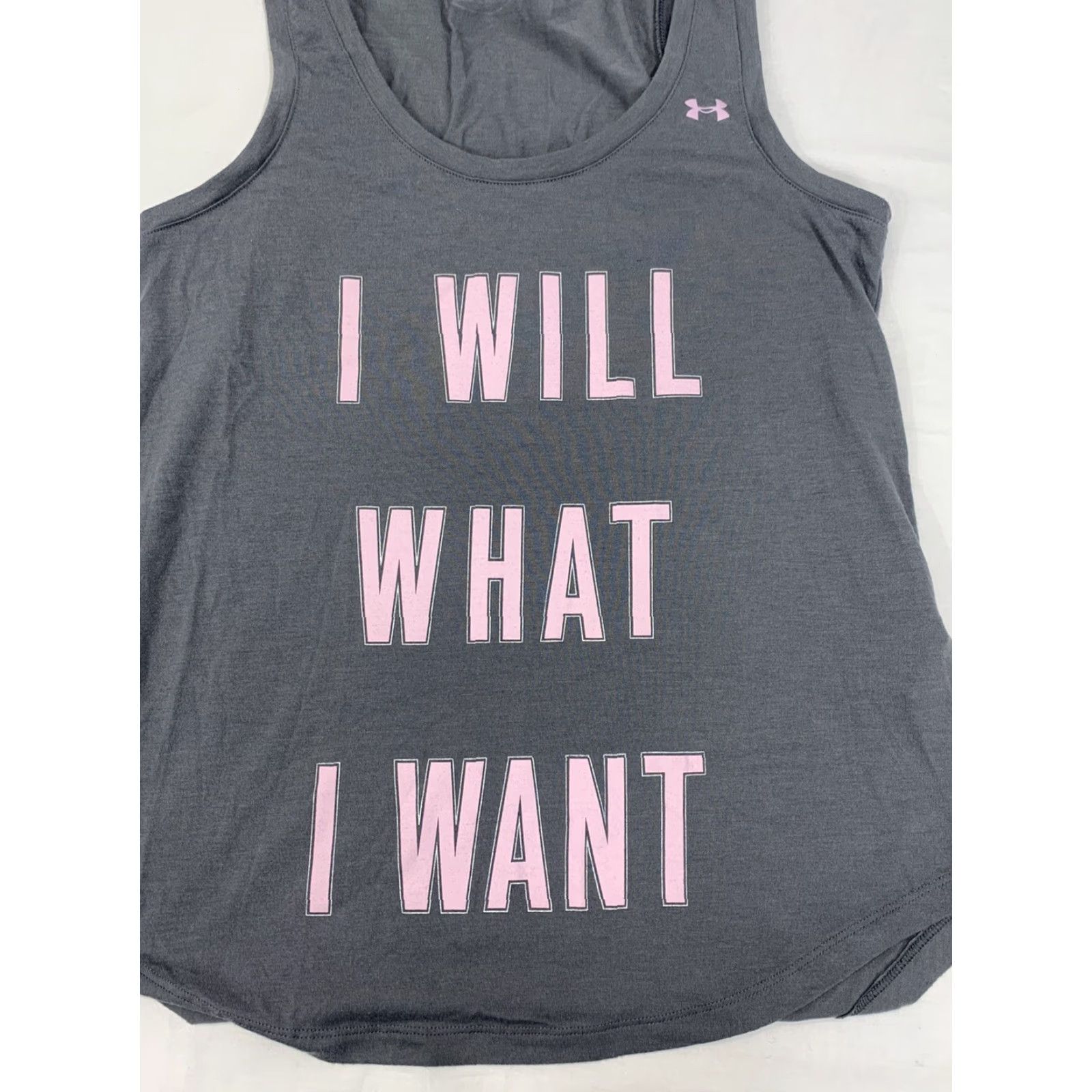 Under Armour Womens Under Armour HeatGear Tank Top S I Will What I Want Gray Sleeveless Pullover Activewear Moisture Wicking Cross Training Running Size S / US 4 / IT 40 - 2 Thumbnail