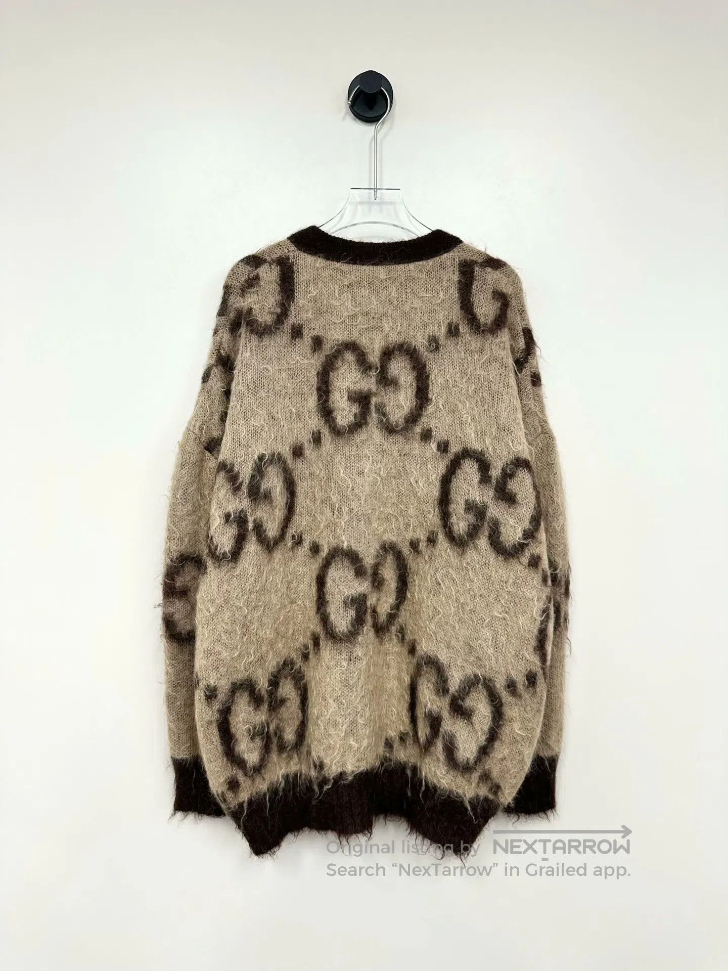 Gucci Guicci Brown Double G Monogram Printed Logo Mohair Knit Ca Size XS / US 0-2 / IT 36-38 - 2 Thumbnail