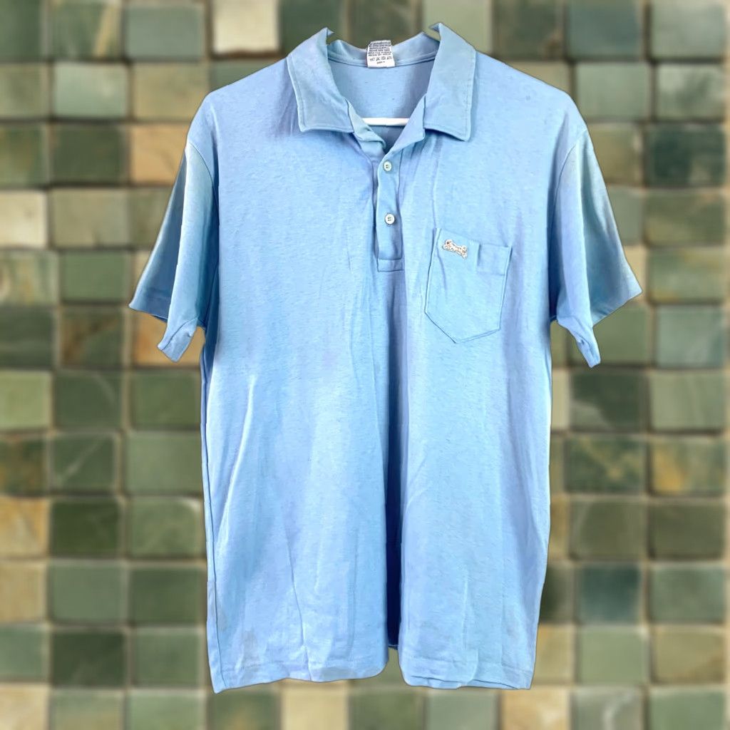 Vintage VINTAGE Polo Shirt Campus Le Tigre Blue Short Sleeve XL Mens Polo Shirt 1970s Cotton Blend USA Size US XL / EU 56 / 4 - 1 Thumbnail