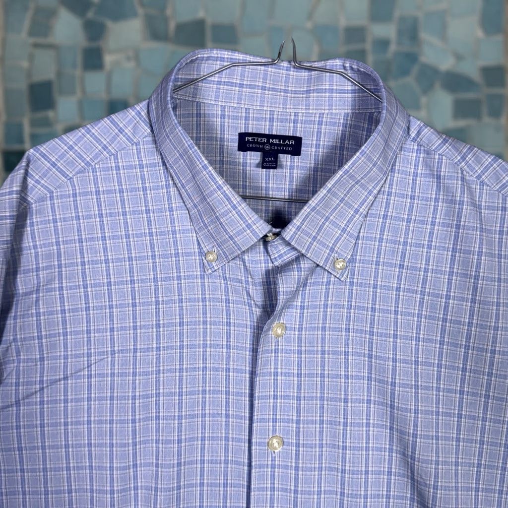 Peter Millar Peter Millar Crown Crafted Shirt Mens XXL Pinetop Performance Sport Windowpane Blue Size US XXL / EU 58 / 5 - 1 Thumbnail