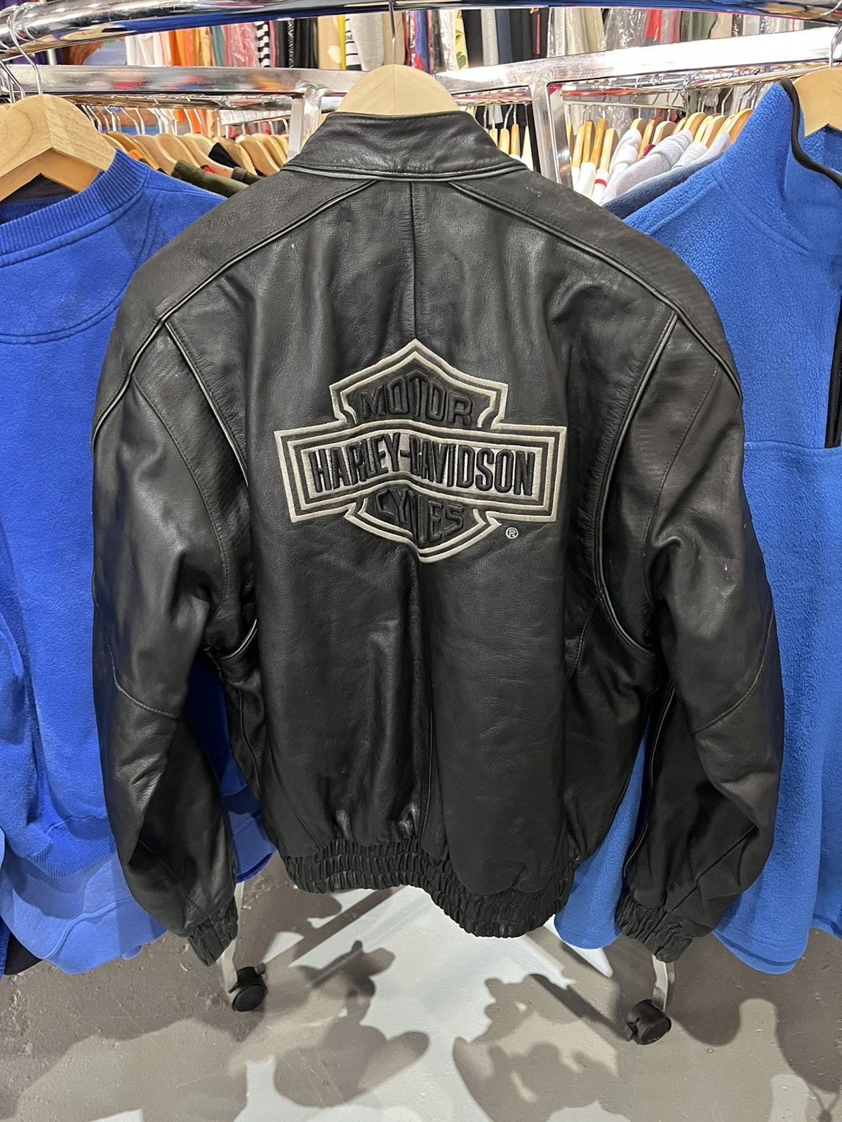 image of Harley Davidson Motorcycles Leather Biker Jacket Large in Black, Men's