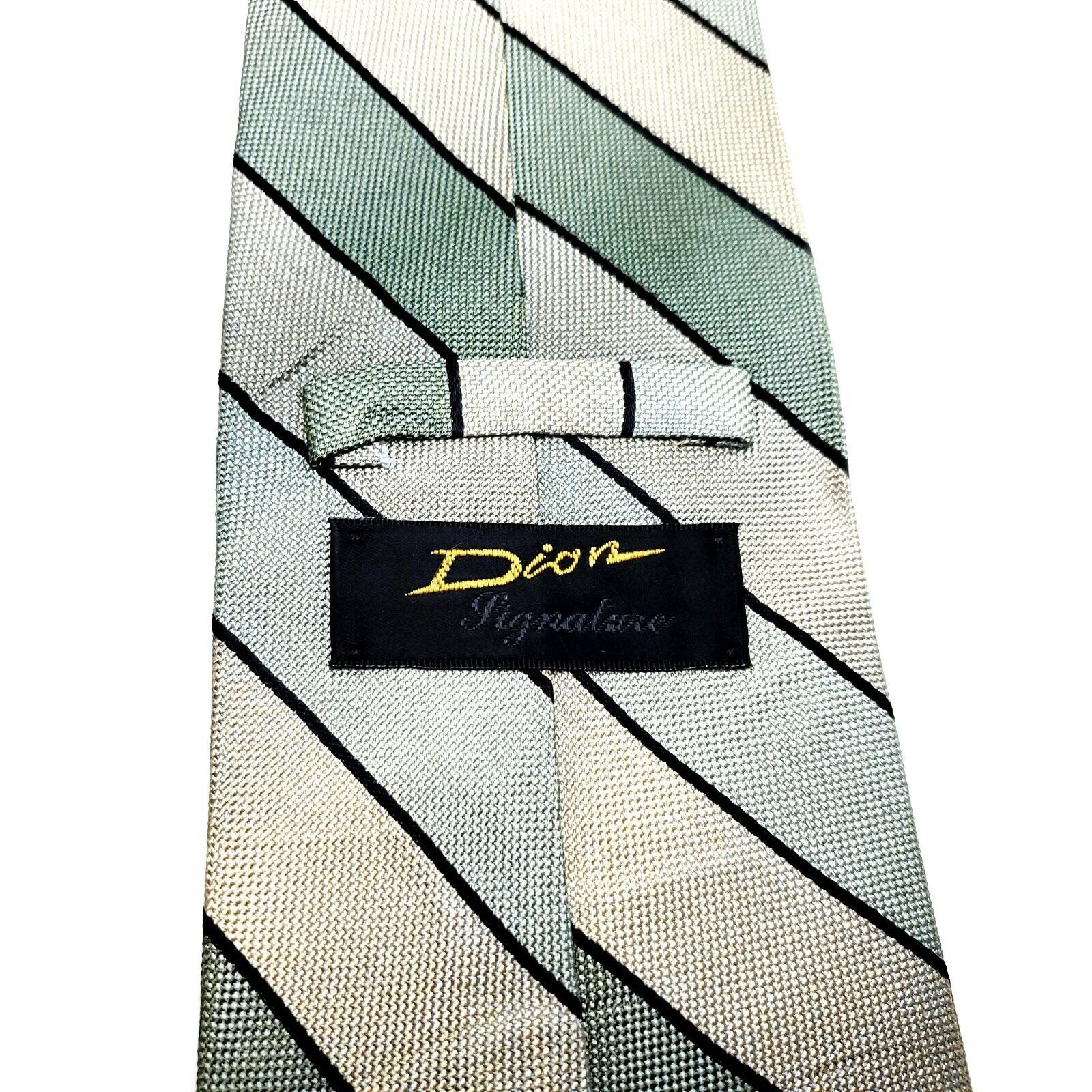 Dior Dior Signature Silk Tie Green Woven Striped Short Wide Size ONE SIZE - 3 Thumbnail