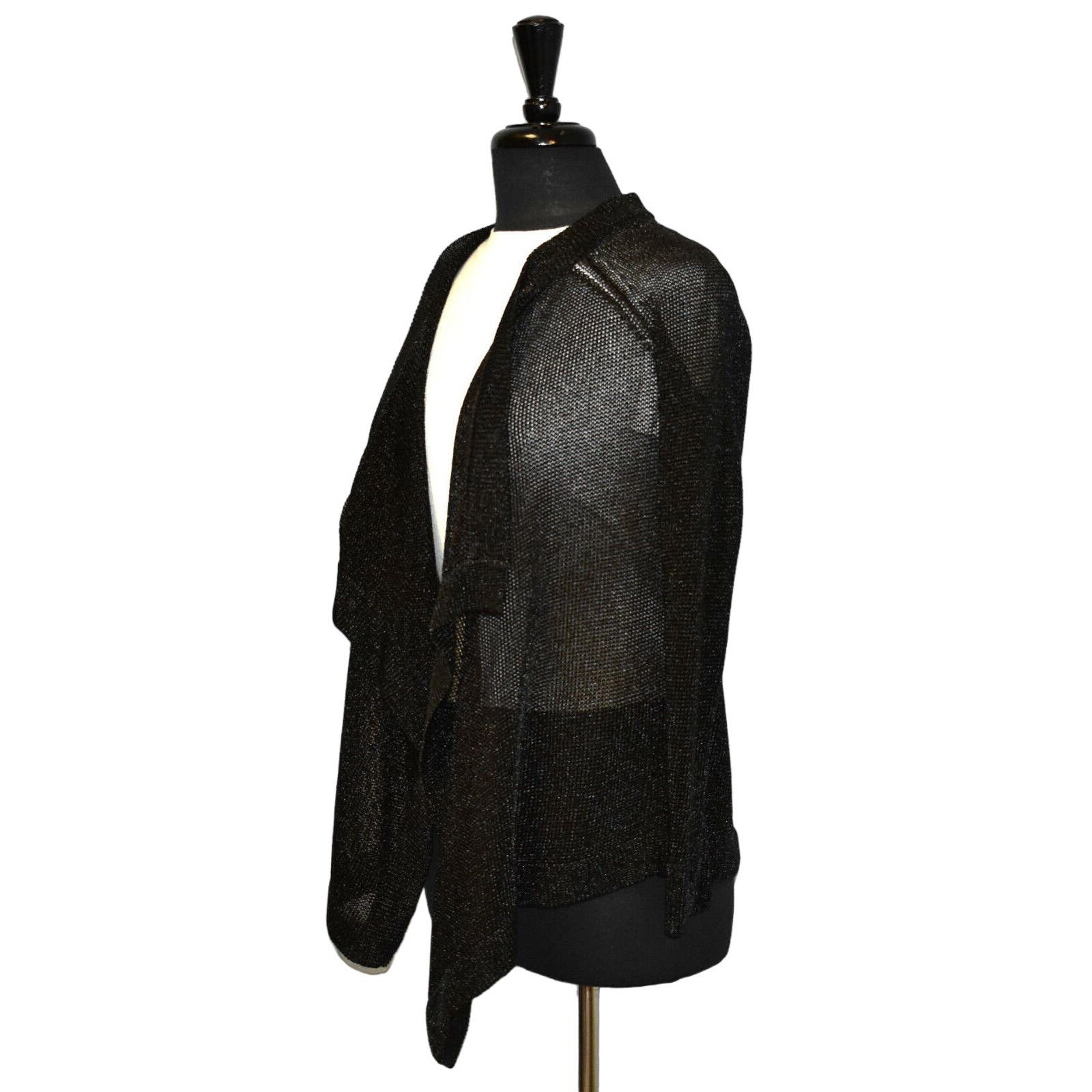 Vince VINCE Black Metallic Thread Mesh Drape Open Cardigan Sz XS Size XS / US 0-2 / IT 36-38 - 3 Thumbnail