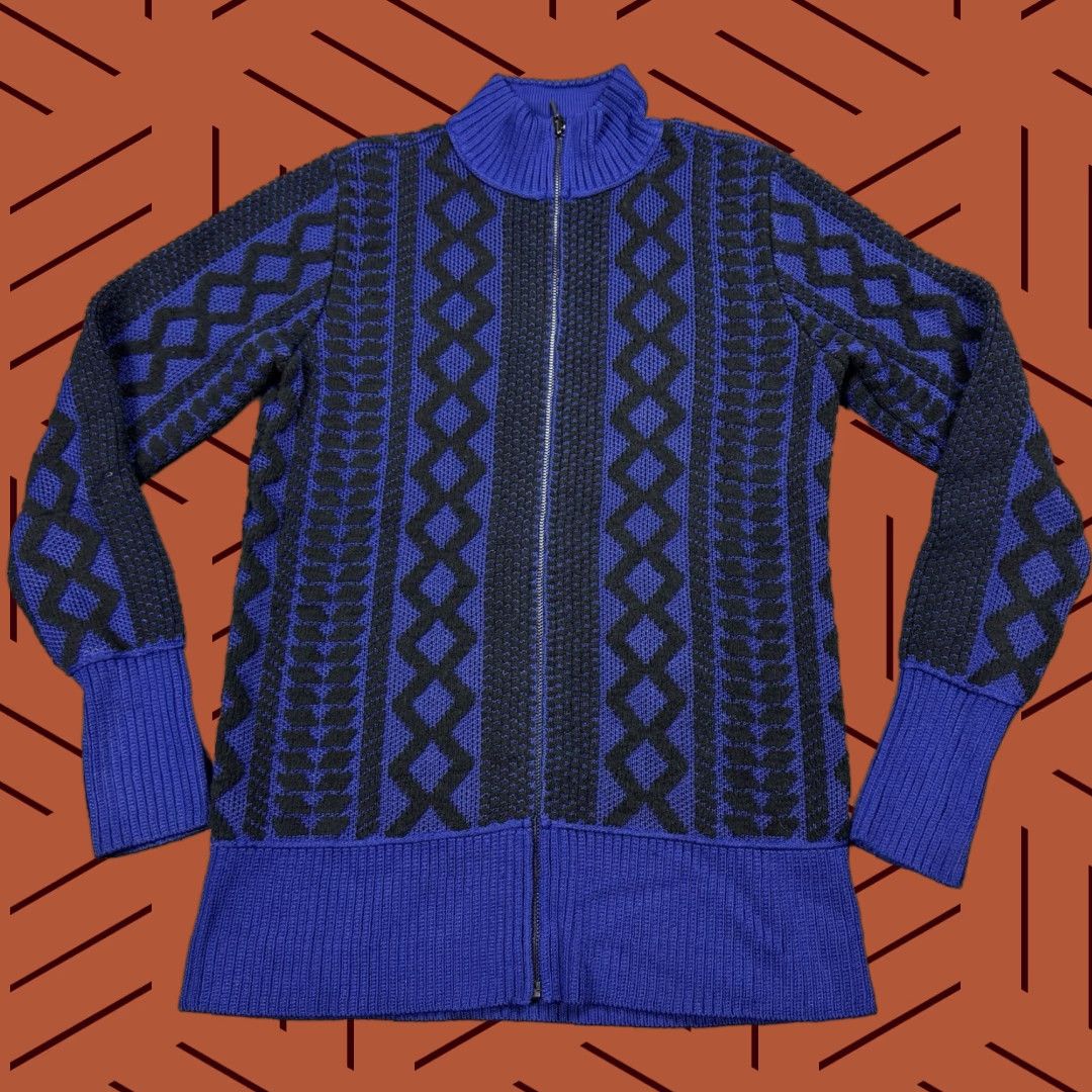 Vintage VINTAGE Carlisle Women’s Zip Up Cardigan Sweater XS Long Sleeve Knit Blue Black 80s Classic Designer Size XS / US 0-2 / IT 36-38 - 1 Thumbnail