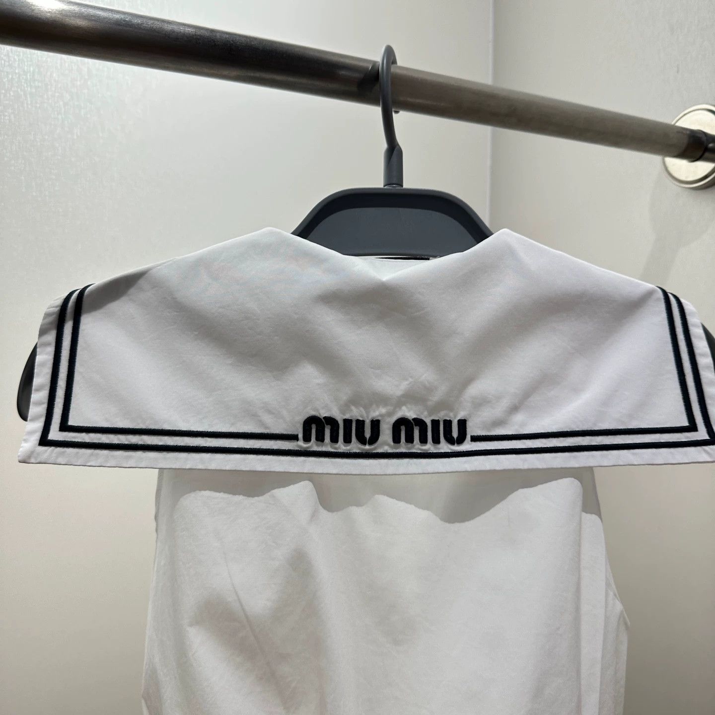 Miu Miu MIU MIU may721 Navy Collar Slogan Tank 36 Cotton Size XS / US 0-2 / IT 36-38 - 6 Thumbnail