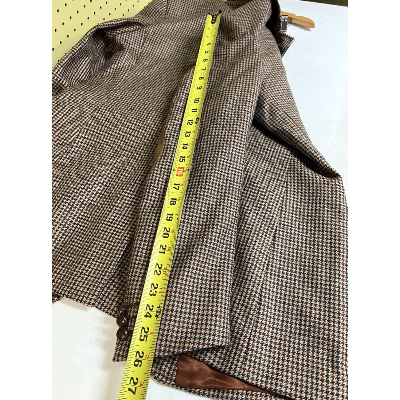 Vintage VINTAGE Wool Tweed Jacket 41L Tan Elbow Patch Houndstooth Check Blazer Sportcoat Size 42R - 7 Thumbnail