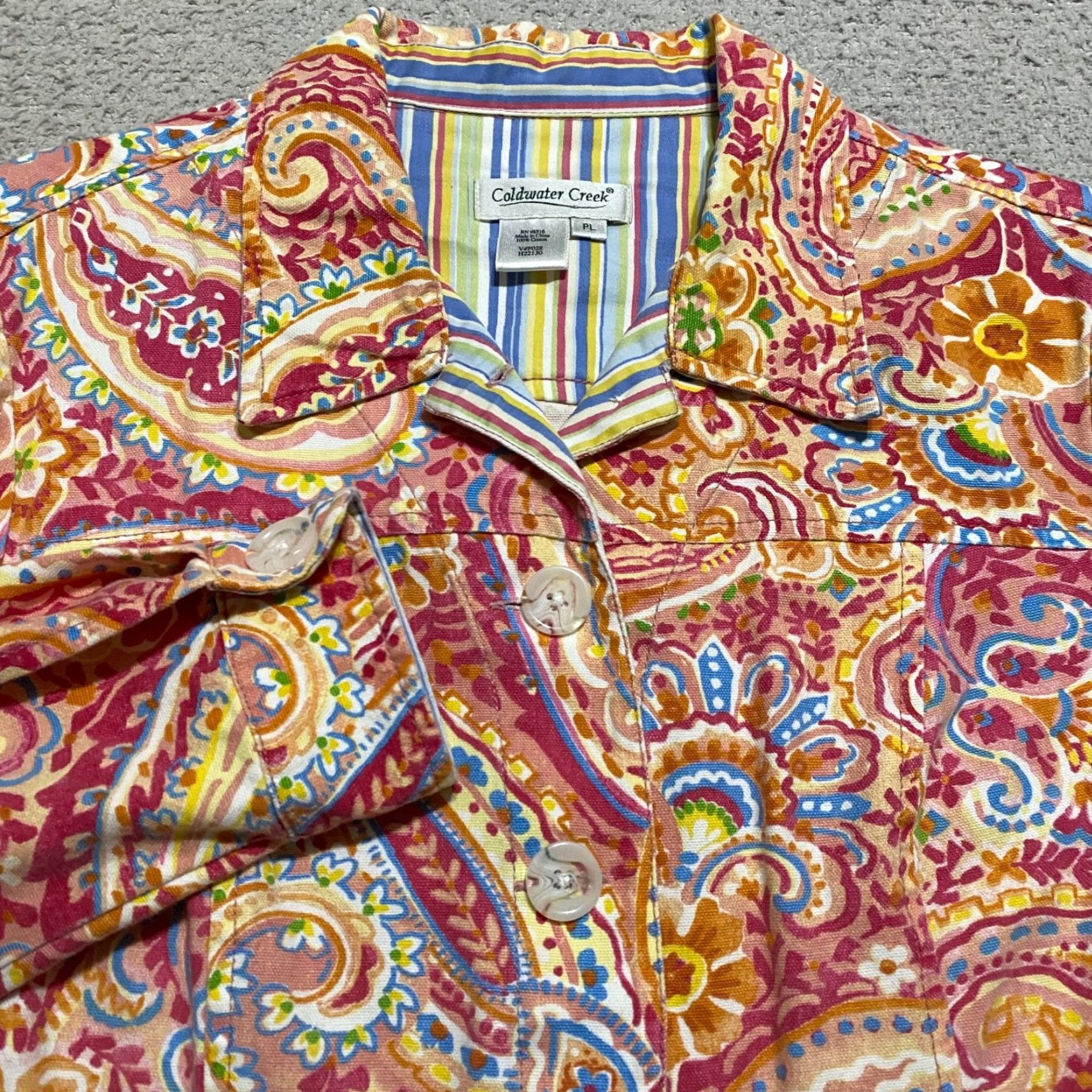 Coldwater Creek Coldwater Creek Jacket Womens PL Multicolor Paisley Button-Up Lightweight Petite Long Sleeve Casual Short Size L / US 10 / IT 46 - 5 Thumbnail