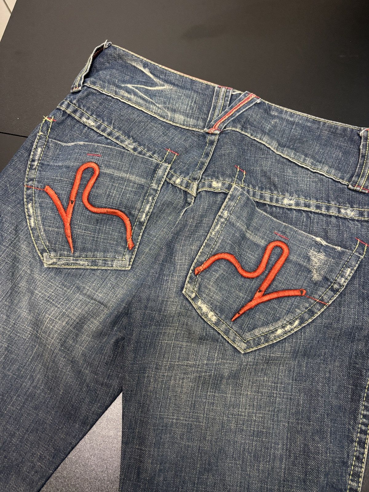 Japanese Brand Y2K Red Pepper Wide Flare Denim Jeans Size 30" / US 8 / IT 44 - 3 Thumbnail