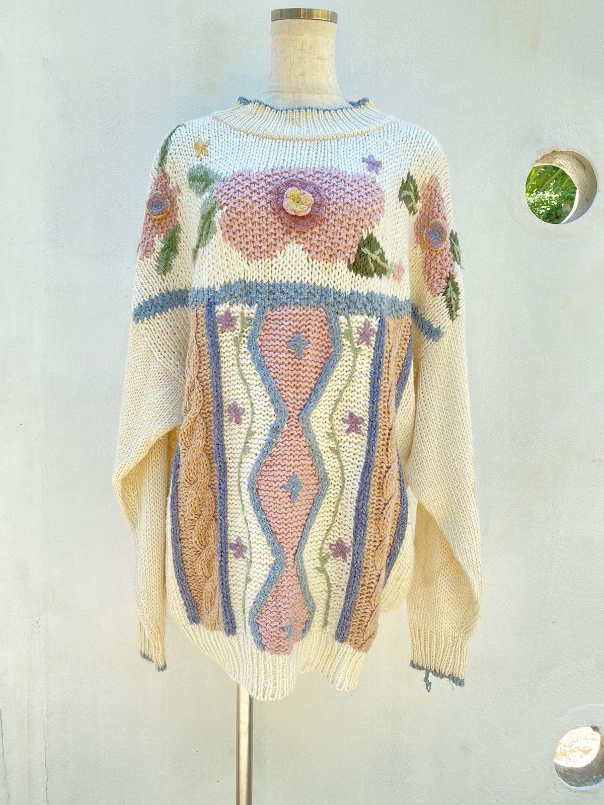 Designer × Vintage OBJECTIVES Floral Embroidery Knit Sweater Size XL / US 12-14 / IT 48-50 - 14 Thumbnail