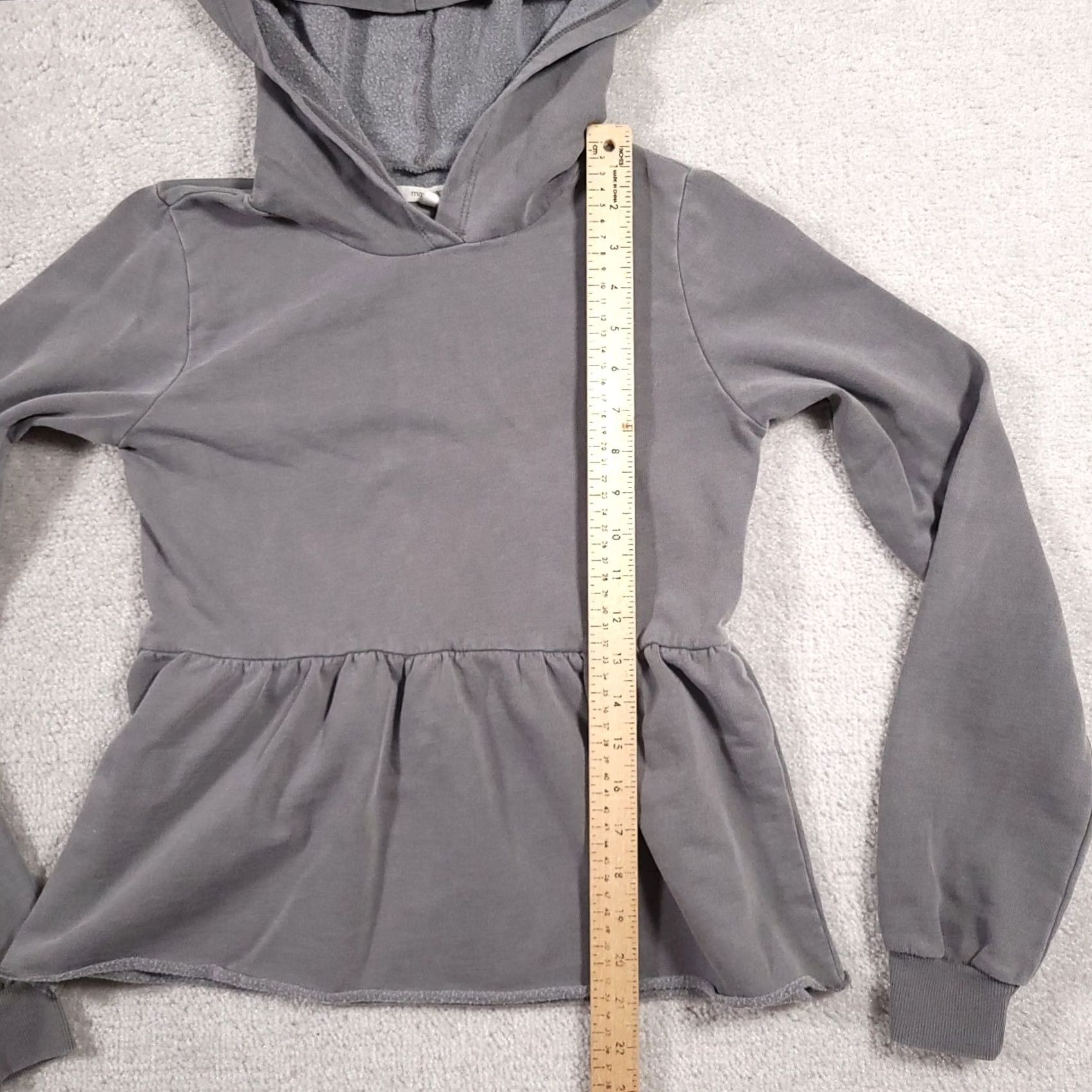 Vintage Maurices Sweatshirt Hoodie Women's XS Long Sleeve Hooded Gray Ruffle Crop Shirt Size XS / US 0-2 / IT 36-38 - 7 Thumbnail