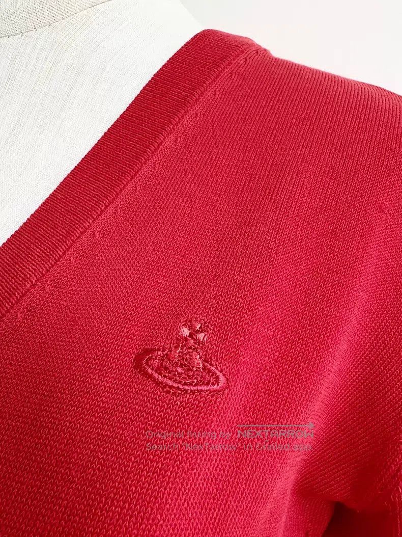 Vivienne Westwood Vivienne Westwood Red V-Neck Knit Sweater Size L / US 10 / IT 46 - 2 Thumbnail