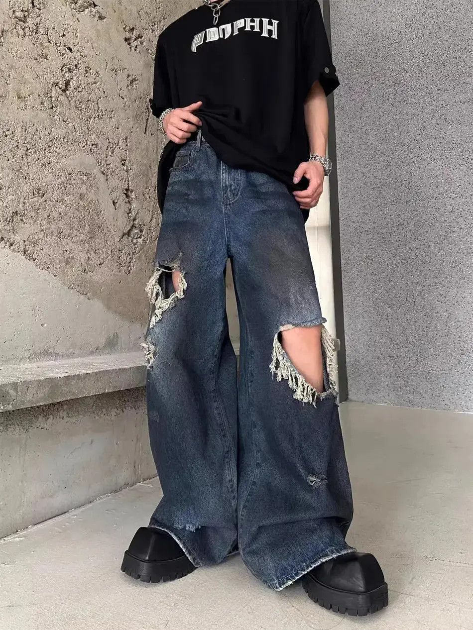 Retro splashed ink distressed jeans