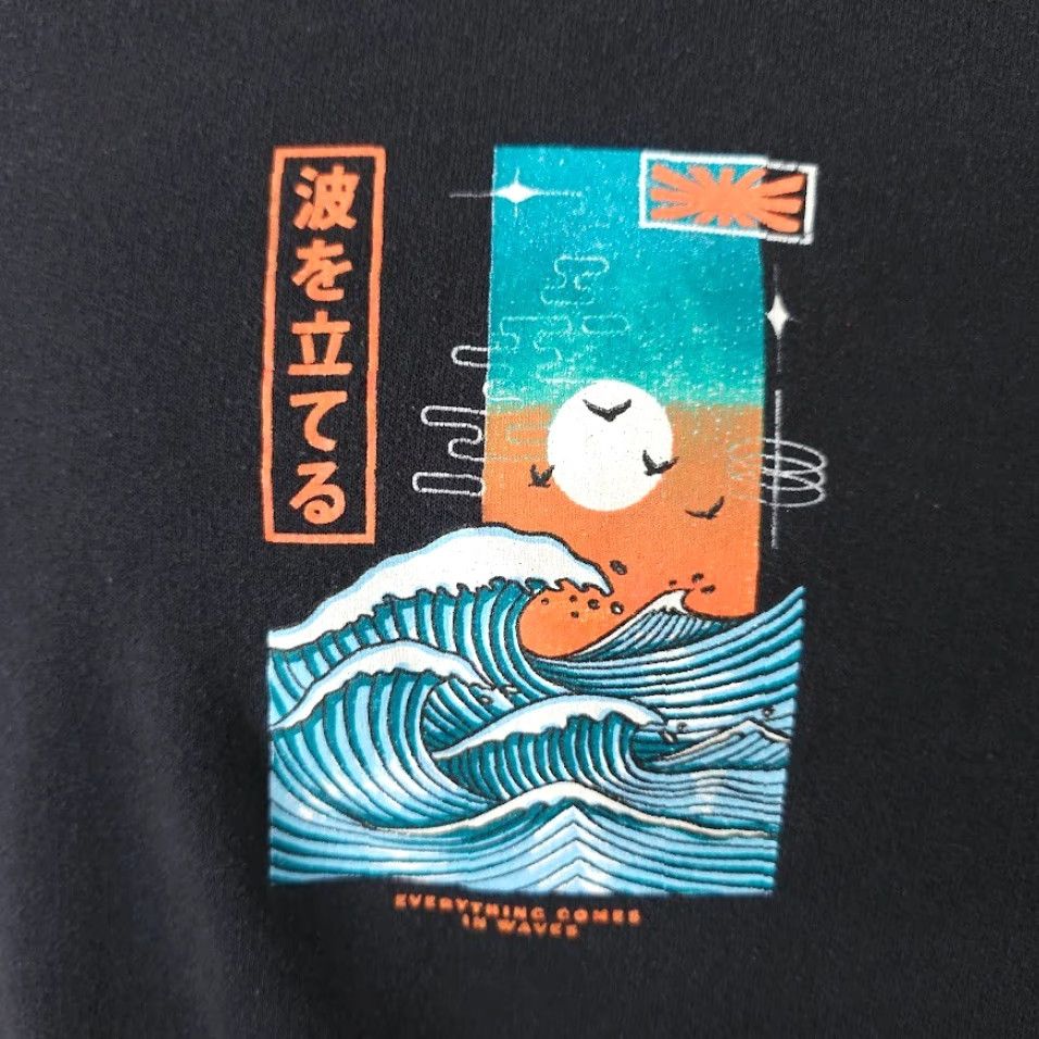Vintage Bowery Japanese Ocean Waves Sweatshirt Hoodie Mens XL Black Pullover Size US XL / EU 56 / 4 - 3 Thumbnail