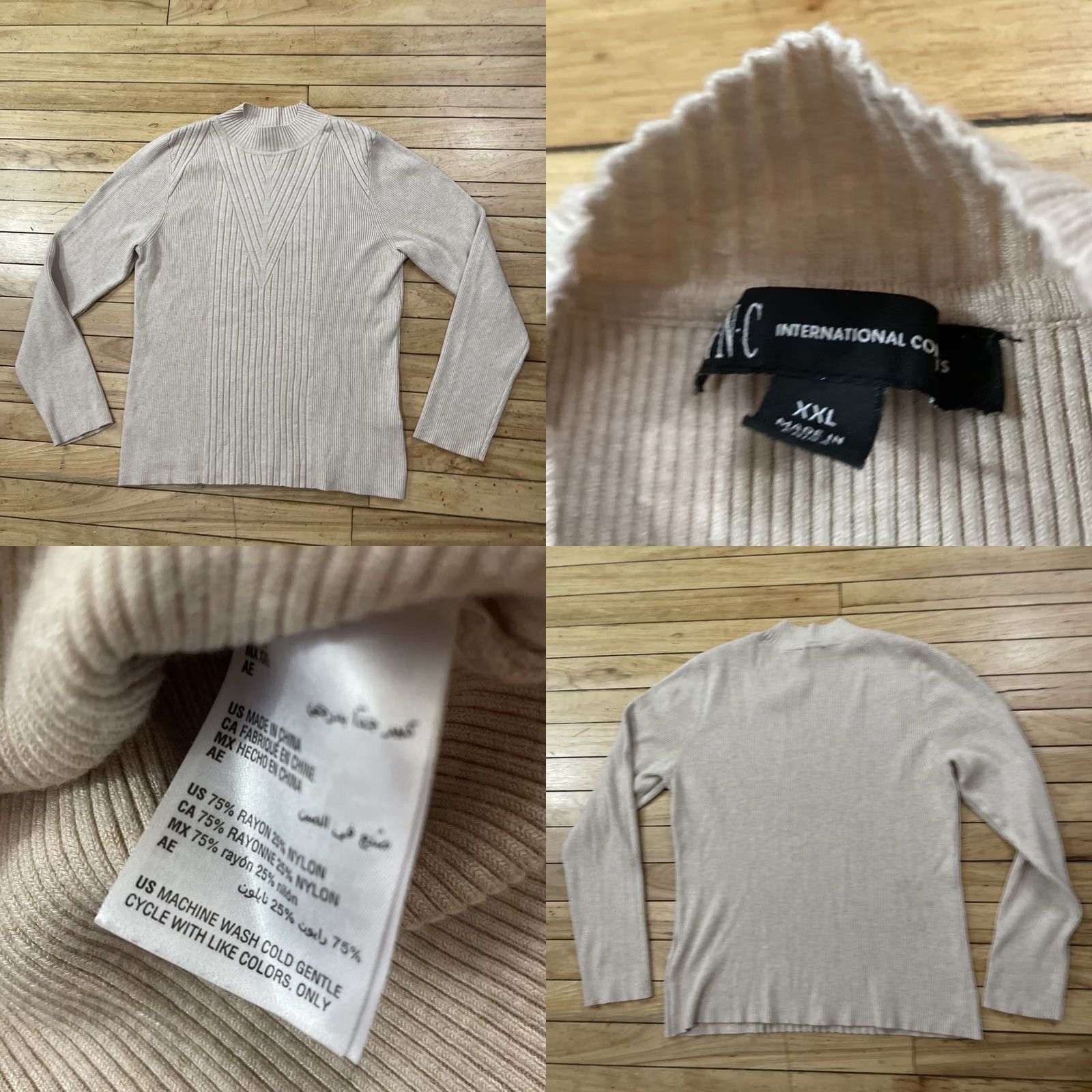 Vintage INC International Concepts Sweater Women 2XL Tan Boho Western Preppy Mock Neck Pullover Knit Stretch Size 2XL Womens Size XXL / US 16-18 / IT 52-54 - 10 Thumbnail