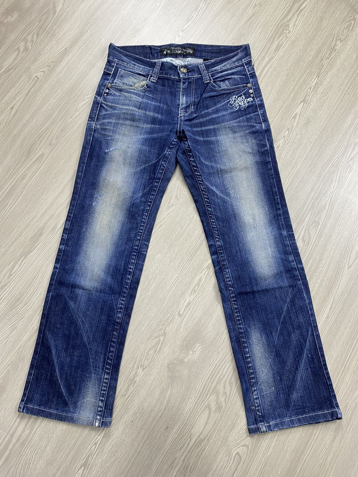 2000s Redpepper Embroidery Studded Punk Faded Jeans LGB