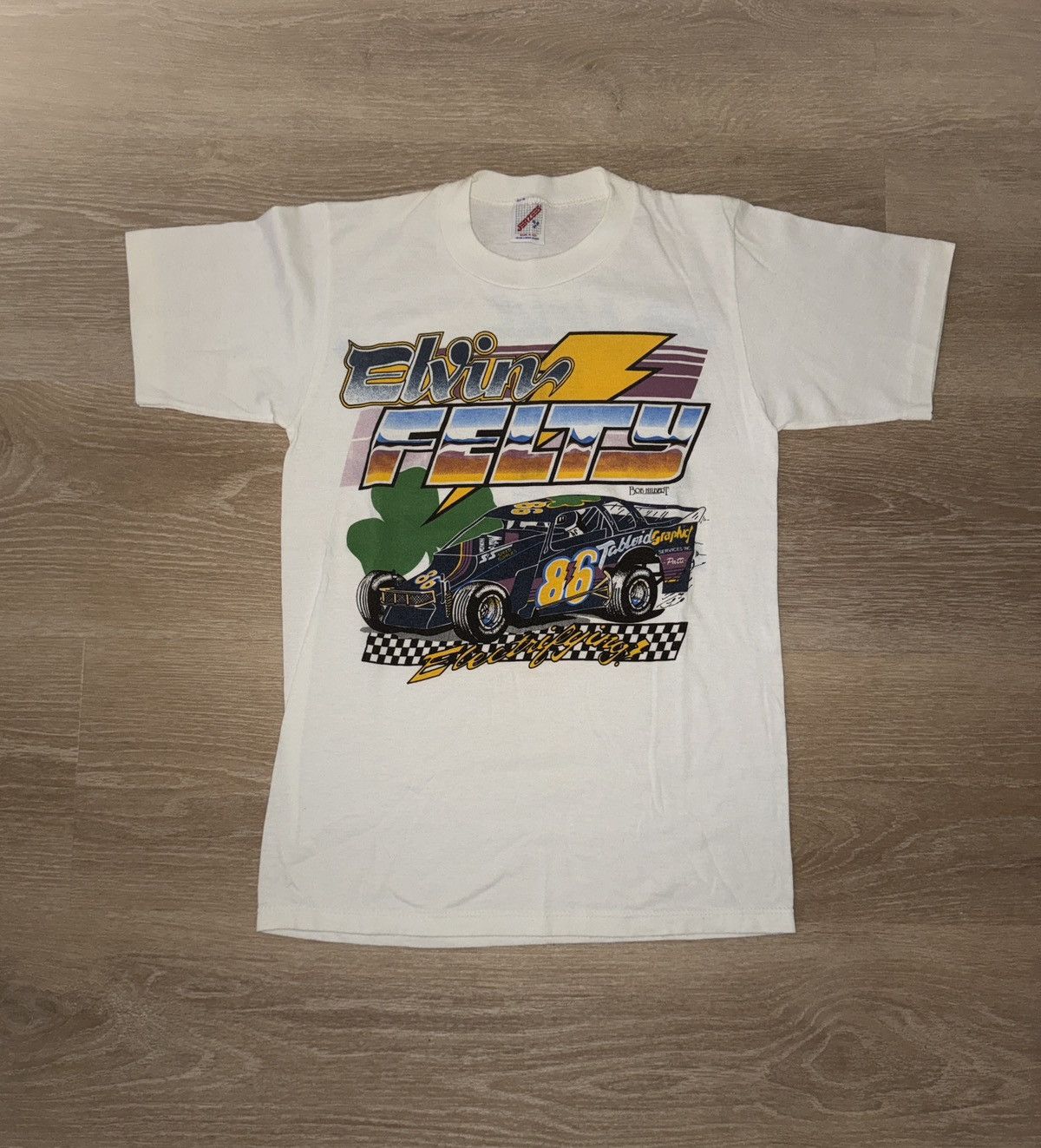 Jerzees Vintage 90’s Elvin Fetty Racing Double Sided T-Shirt Size US S / EU 44-46 / 1 - 1 Thumbnail