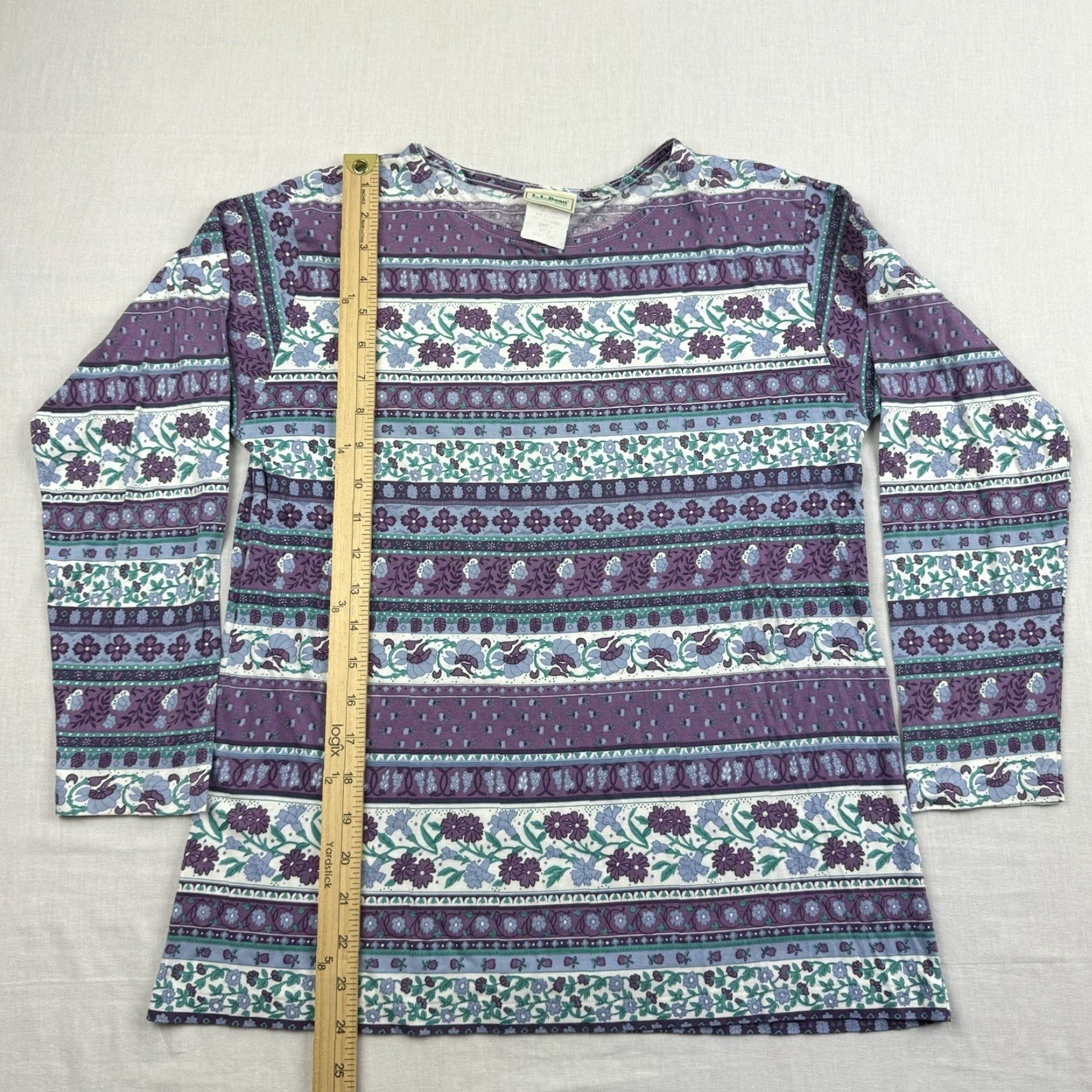 Vintage VINTAGE L.L.Bean Shirt Womens M Purple Floral Striped 90s USA Long Sleeve Top Adult Female Size M / US 6-8 / IT 42-44 - 5 Thumbnail