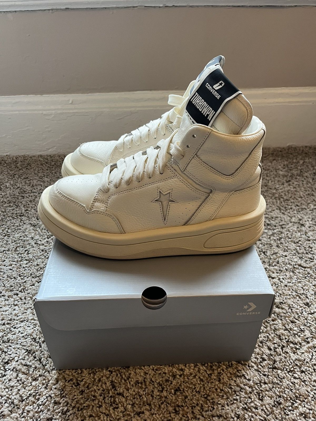 image of Rick Owens Converse Turbodrk Shoes in White, Men's (Size 8)