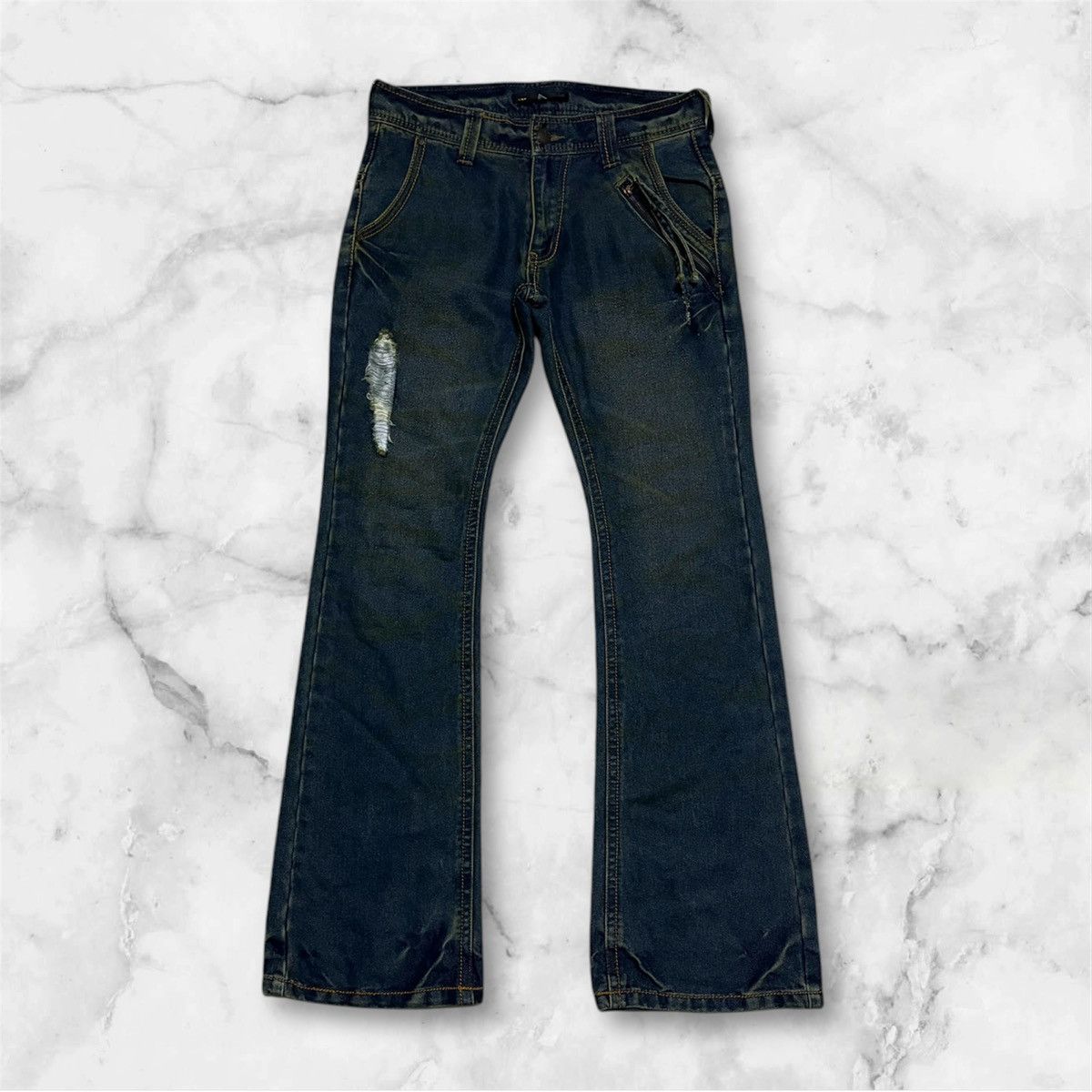 Japanese Brand Japanese Icom Streetwear Flared Jeans Distressed Denim Size US 31 - 1 Thumbnail