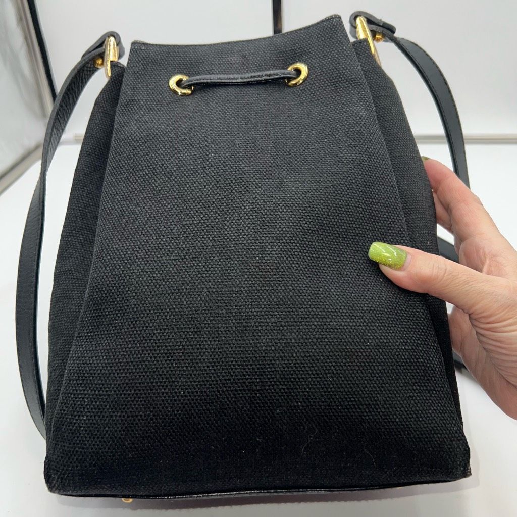 Other Prima by Phillippe Vintage Black Canvas and Leather Pull String Bucket Bag Size ONE SIZE - 5 Thumbnail