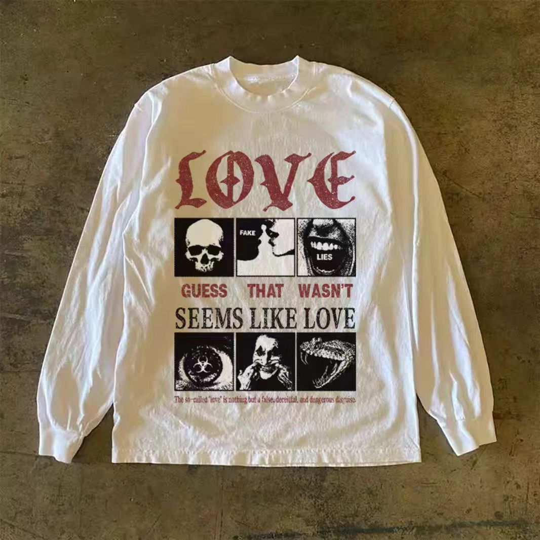 Vintage White casual retro street hip-hop print long-sleeved t-shirt Size US M / EU 48-50 / 2 - 1 Thumbnail
