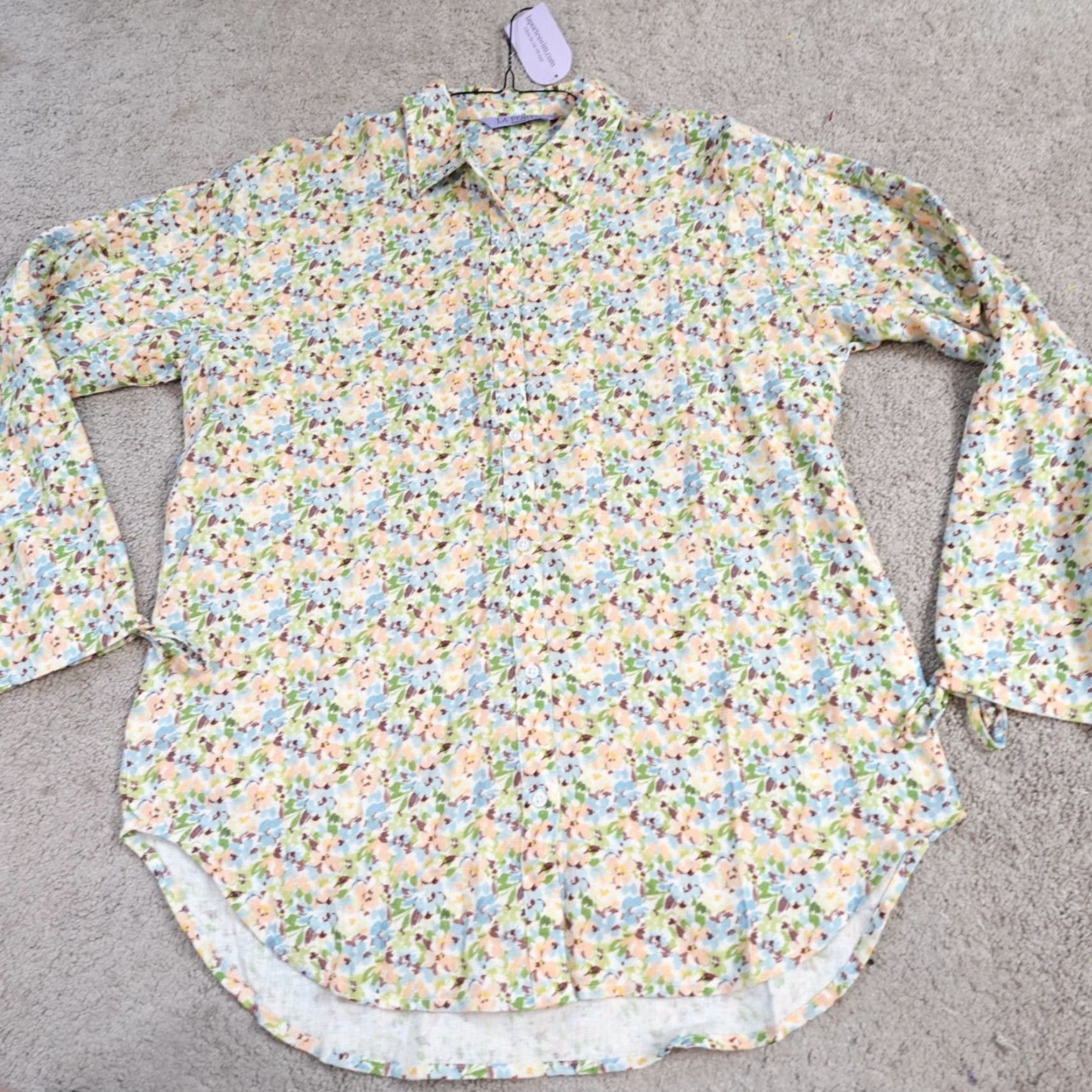 Vintage La Porte Shirt Medium Green Linen Blend Button Front Cinch Sleeve NEW Size M / US 6-8 / IT 42-44 - 2 Thumbnail
