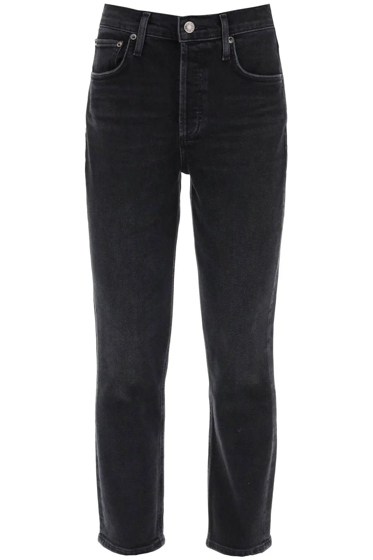 image of Agolde O1S22I1N1123 Riley High-Waisted Cropped Jeans In Black, Women's (Size 24)