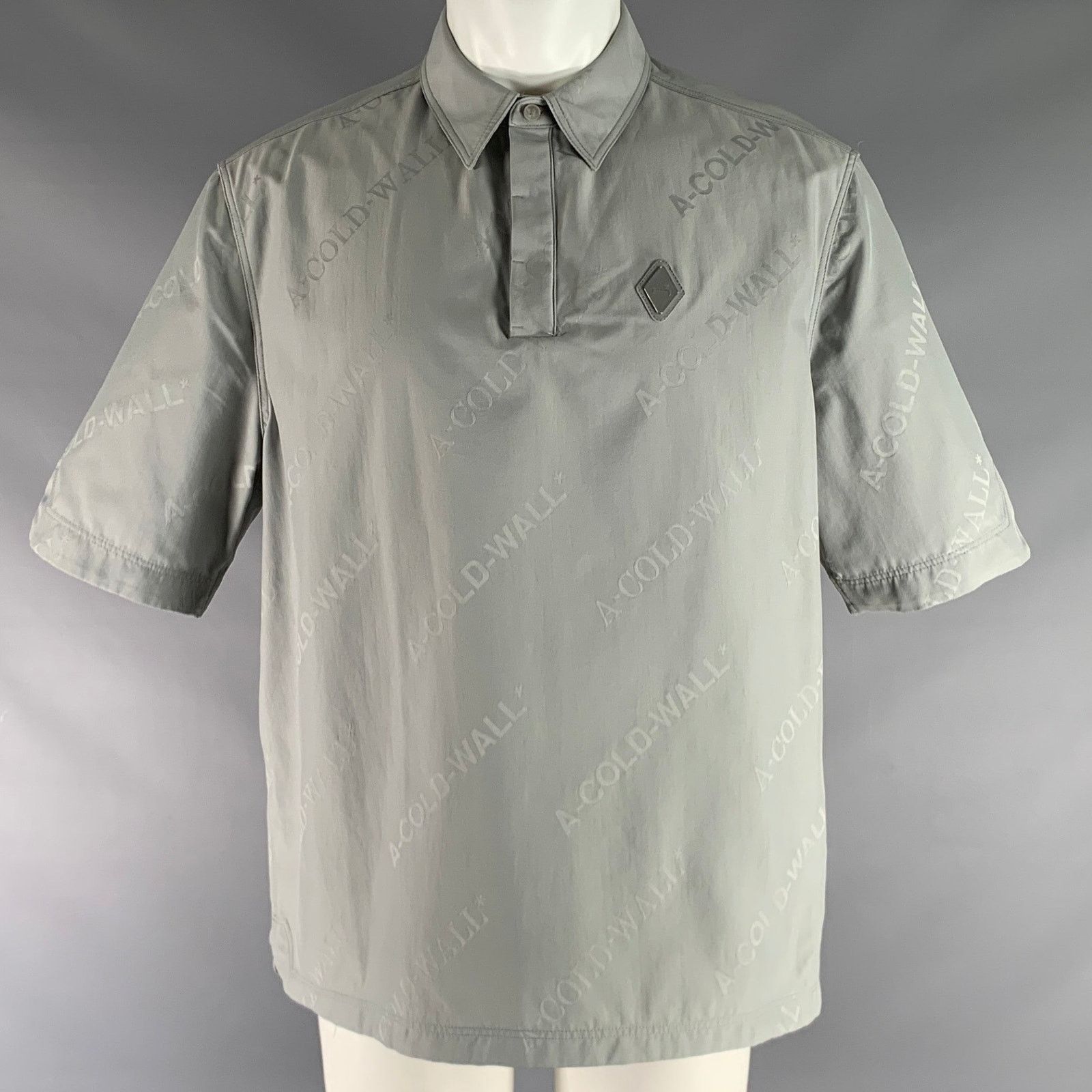 A-COLD-WALL* M Grey Monogram Polyamide Pop-Over Short Sleeve Shirt Size US M / EU 48-50 / 2 - 1 Thumbnail