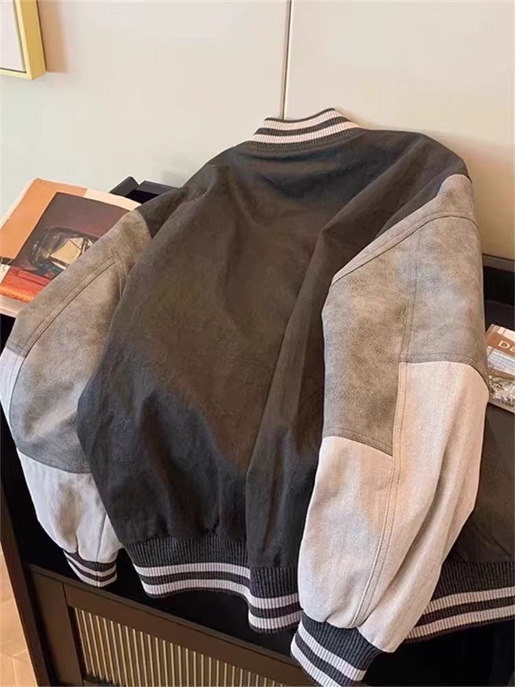 Vintage Street College Style Spliced Baseball Jacket