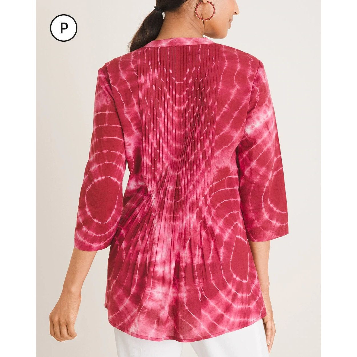 Chicos Chico's Petite Tie Dye Pintuck Peasant Blouse Deep Cherry Size XS / US 0-2 / IT 36-38 - 5 Thumbnail