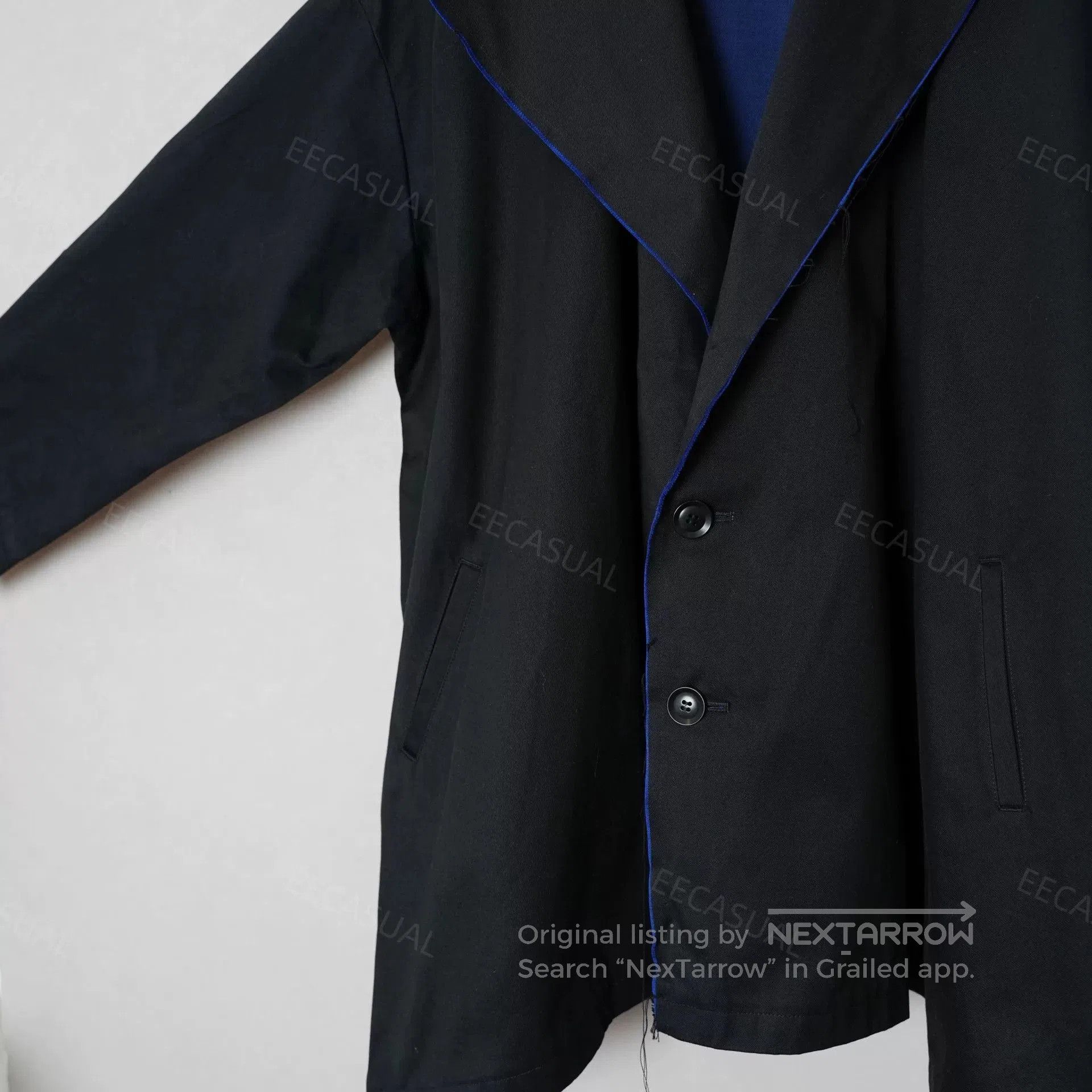Y's Asymmetric Blue Trimmed Y's Coat. Size M / US 6-8 / IT 42-44 - 6 Thumbnail