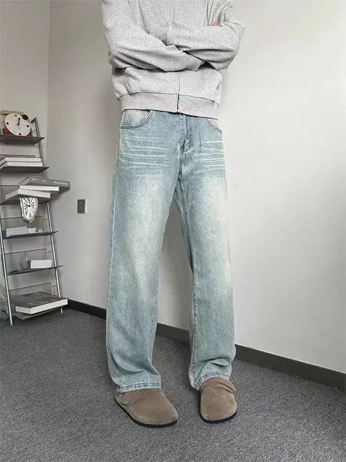 Japanese Brand Street Wash Cat Whisker Wash Straight Leg Jeans Size US 36 / EU 52 - 4 Thumbnail