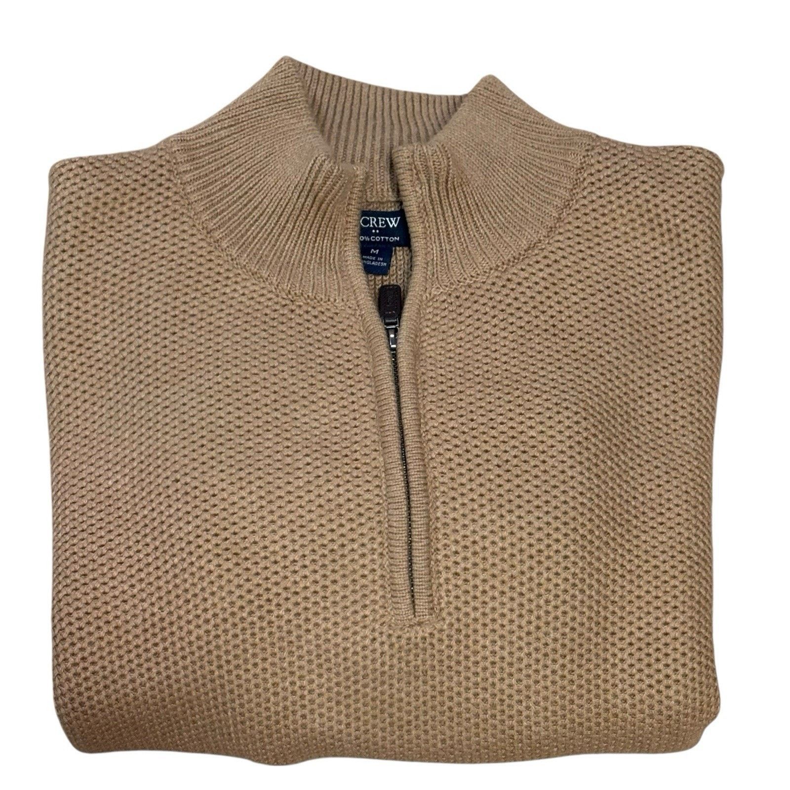 J.Crew J. Crew 1/4 Zip Cotton Textured Tan Sweater Men's Medium NEW Size US M / EU 48-50 / 2 - 6 Thumbnail