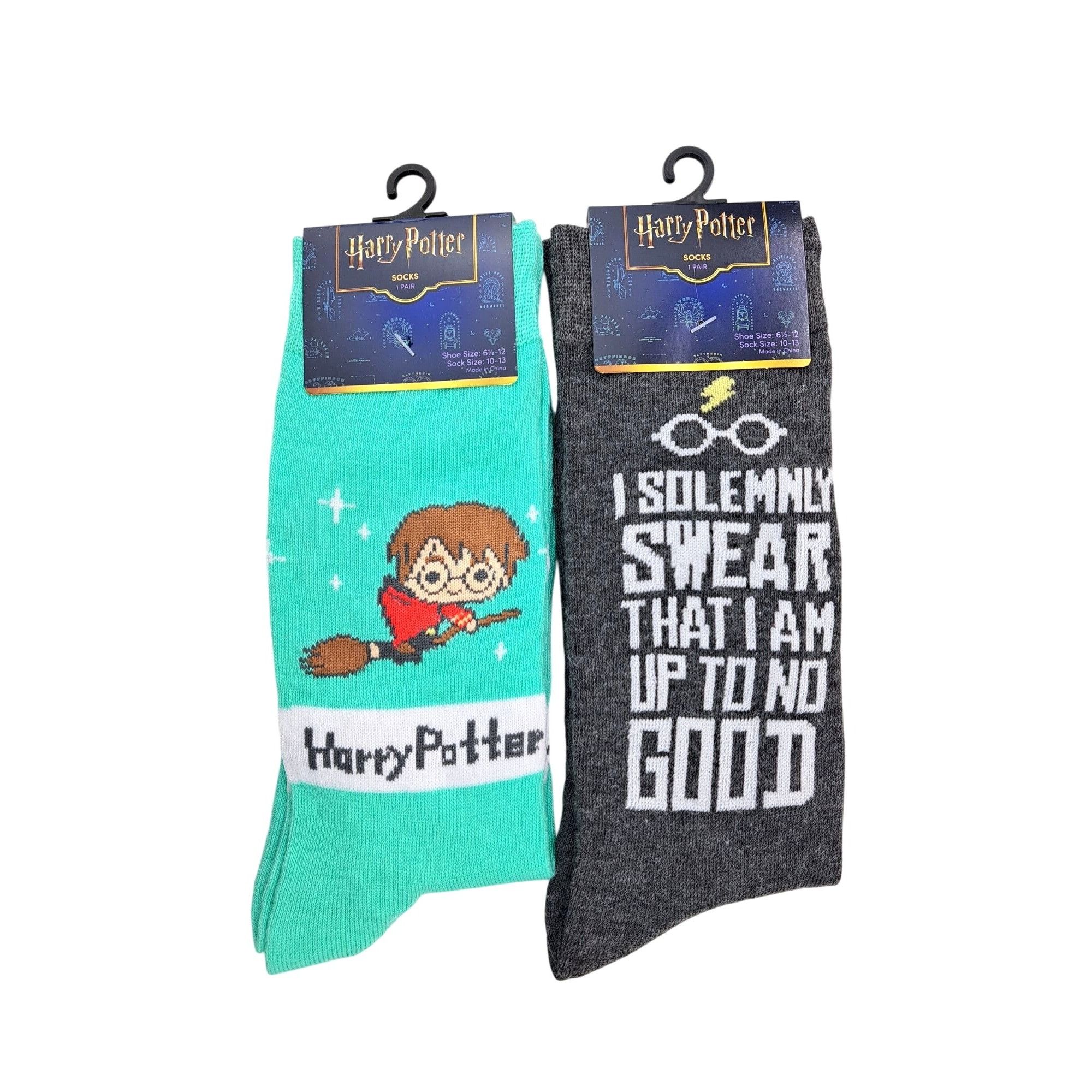 Warner Bros Harry Potter Socks 2 Pairs Up To No Good Broomstick Wizard Size ONE SIZE - 1 Thumbnail