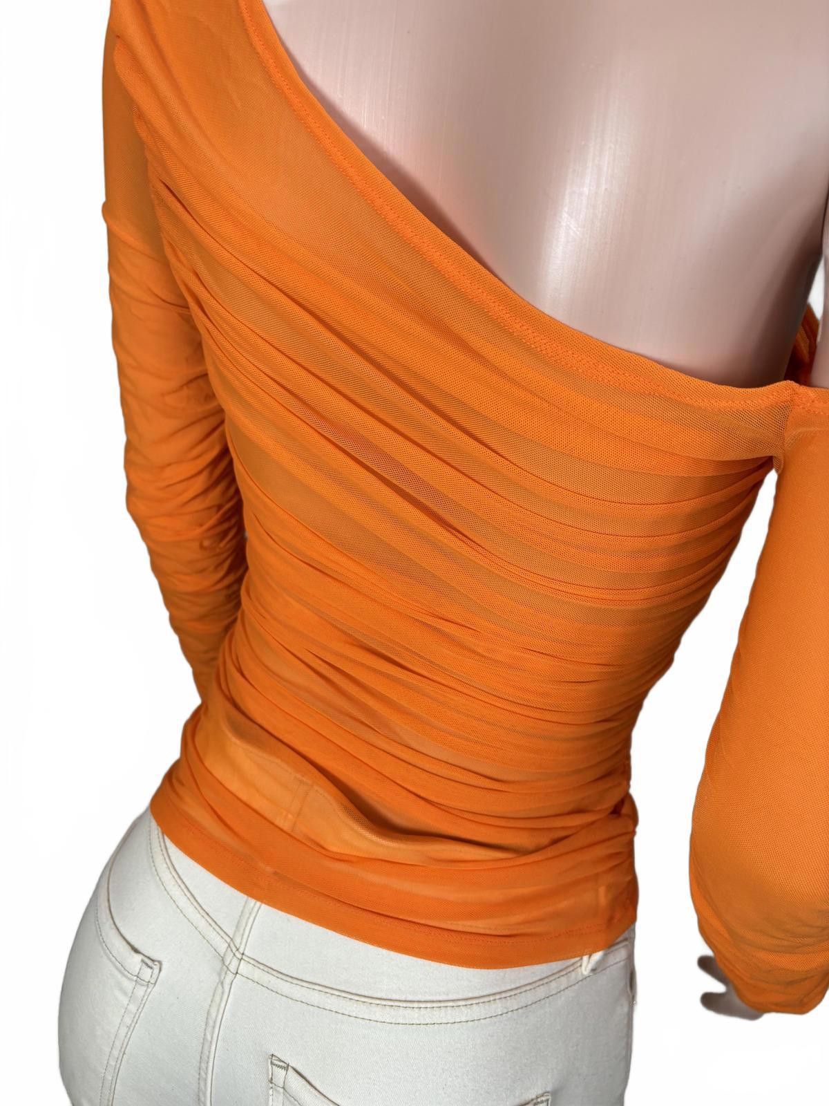 Shein Orange One-Shoulder Long Sleeve Ruched Top. Size M Size M / US 6-8 / IT 42-44 - 7 Thumbnail