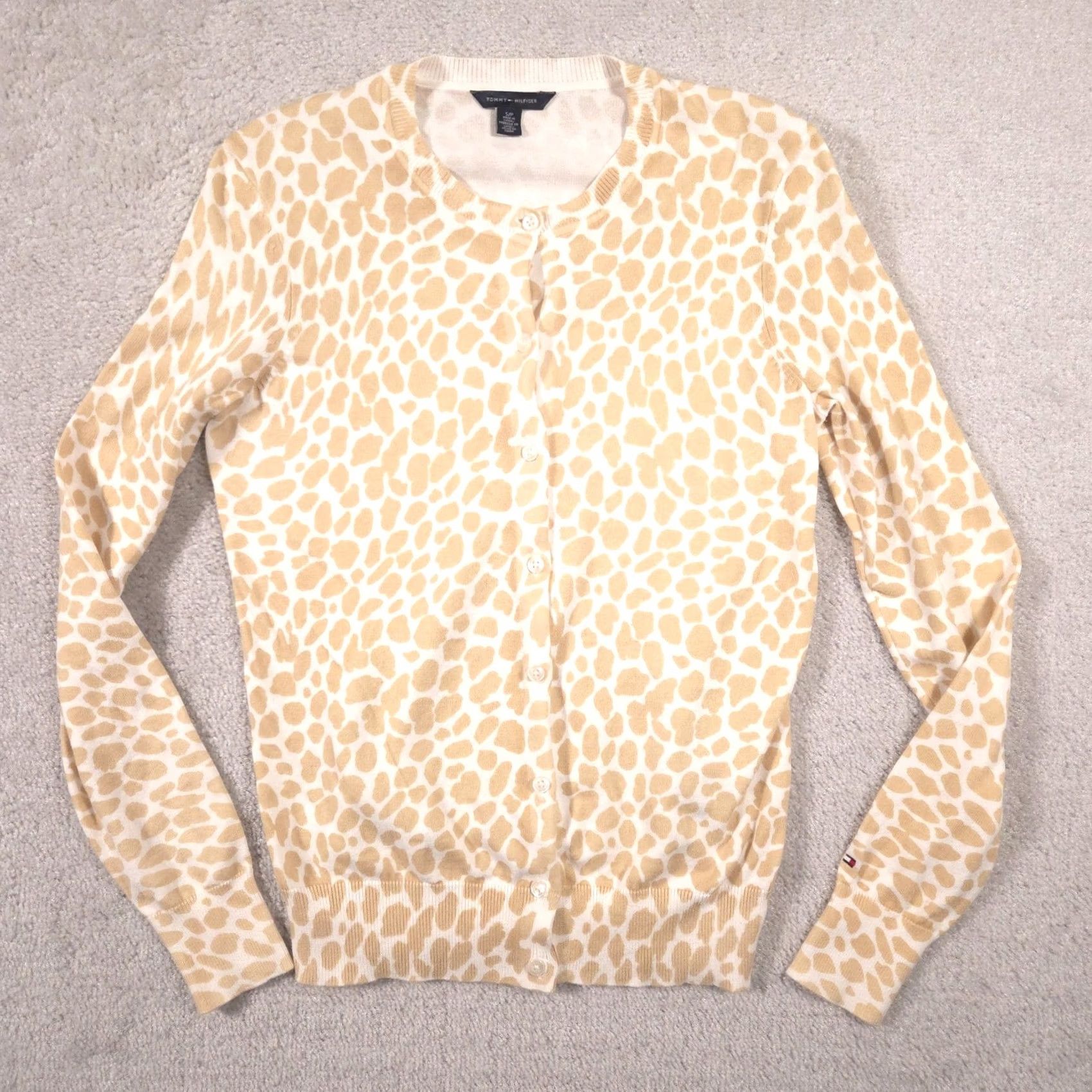 Tommy Hilfiger VINTAGE Tommy Hilfiger Cardigan Sweater Womens Small Beige Animal Print Button Front Size S / US 4 / IT 40 - 2 Thumbnail