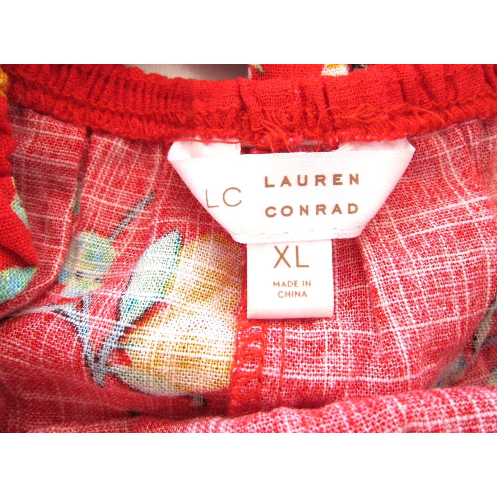 Vintage VINTAGE Lauren Conrad Linen Rayon Red Yellow Green Lemon Floral Tank Sun Dress XL Size XL / US 12-14 / IT 48-50 - 4 Thumbnail