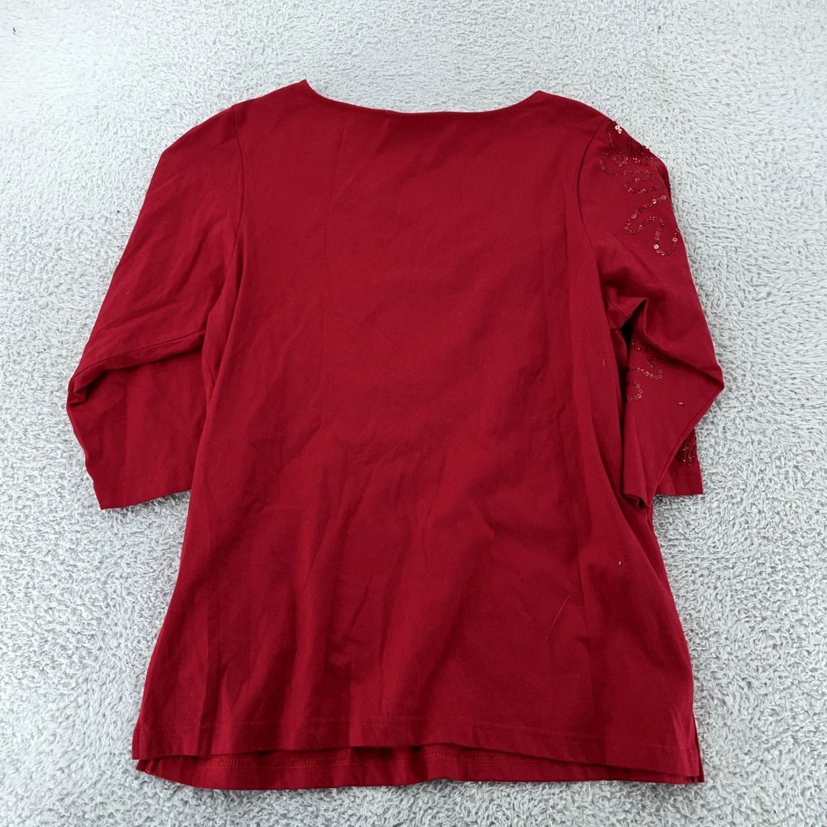 Bob Mackie Bob Mackie Wearable Art Shirt Womens Medium Red Sequin 3/4 Sleeve Scoop Neck Top Size M / US 6-8 / IT 42-44 - 3 Thumbnail