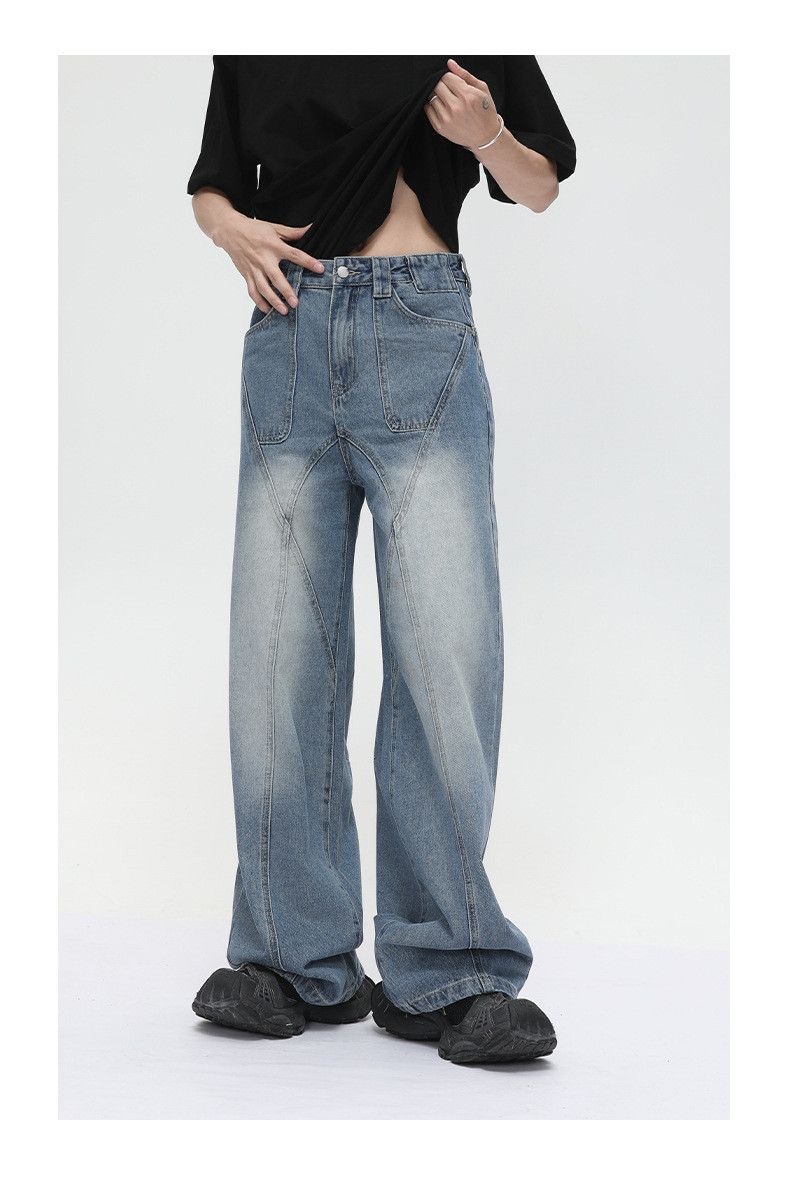 Japanese Brand Men's street heavy-duty wide-leg straight washed jeans Size US 32 / EU 48 - 2 Thumbnail